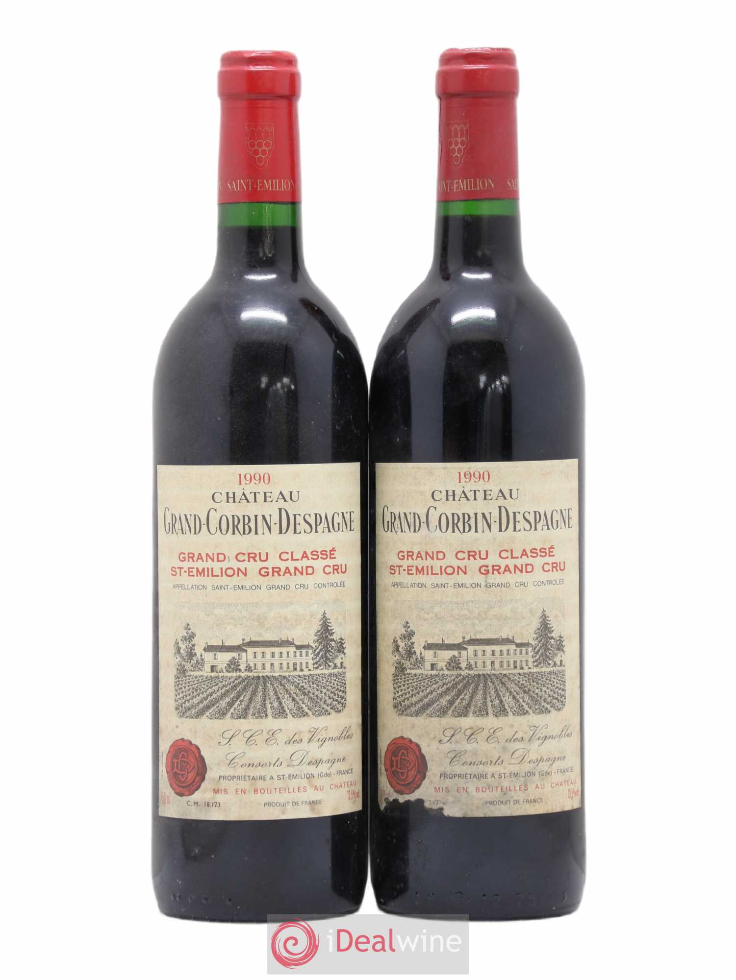 Château Grand Corbin Grand Cru Classé 1990 - Lot de 2 bouteilles - 0