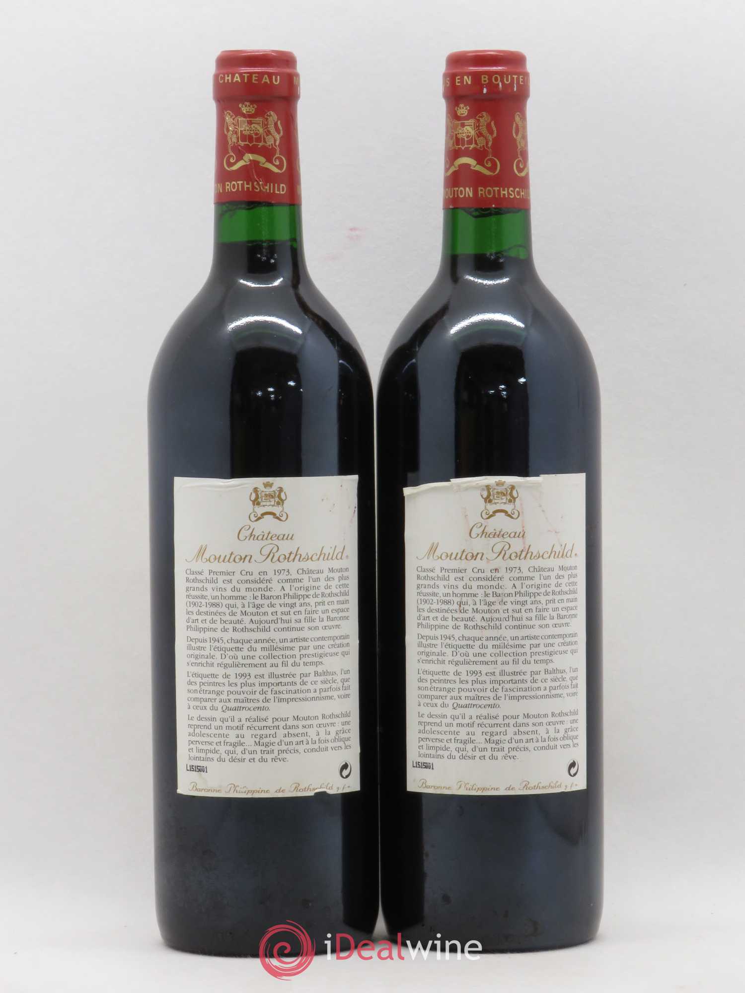 Château Mouton Rothschild 1er Grand Cru Classé 1993 - Lot de 2 bouteilles - 1