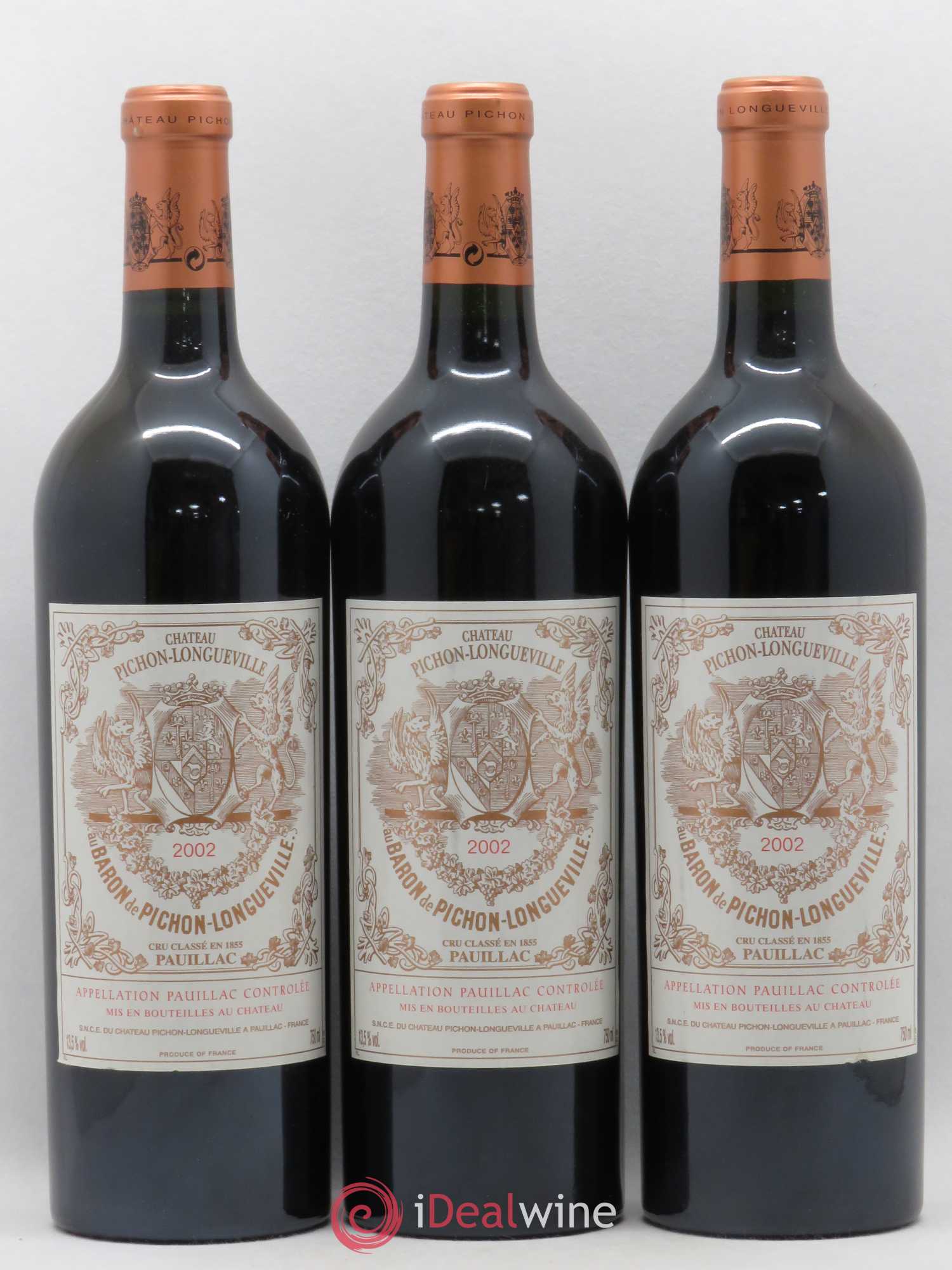 Pichon Longueville Baron 2ème Grand Cru Classé 2002 - Lot de 3 bouteilles - 0