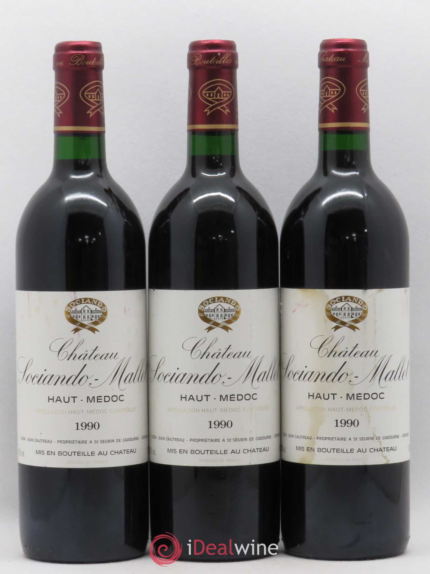 Château Sociando Mallet 1990 - Lot de 3 bouteilles - 0