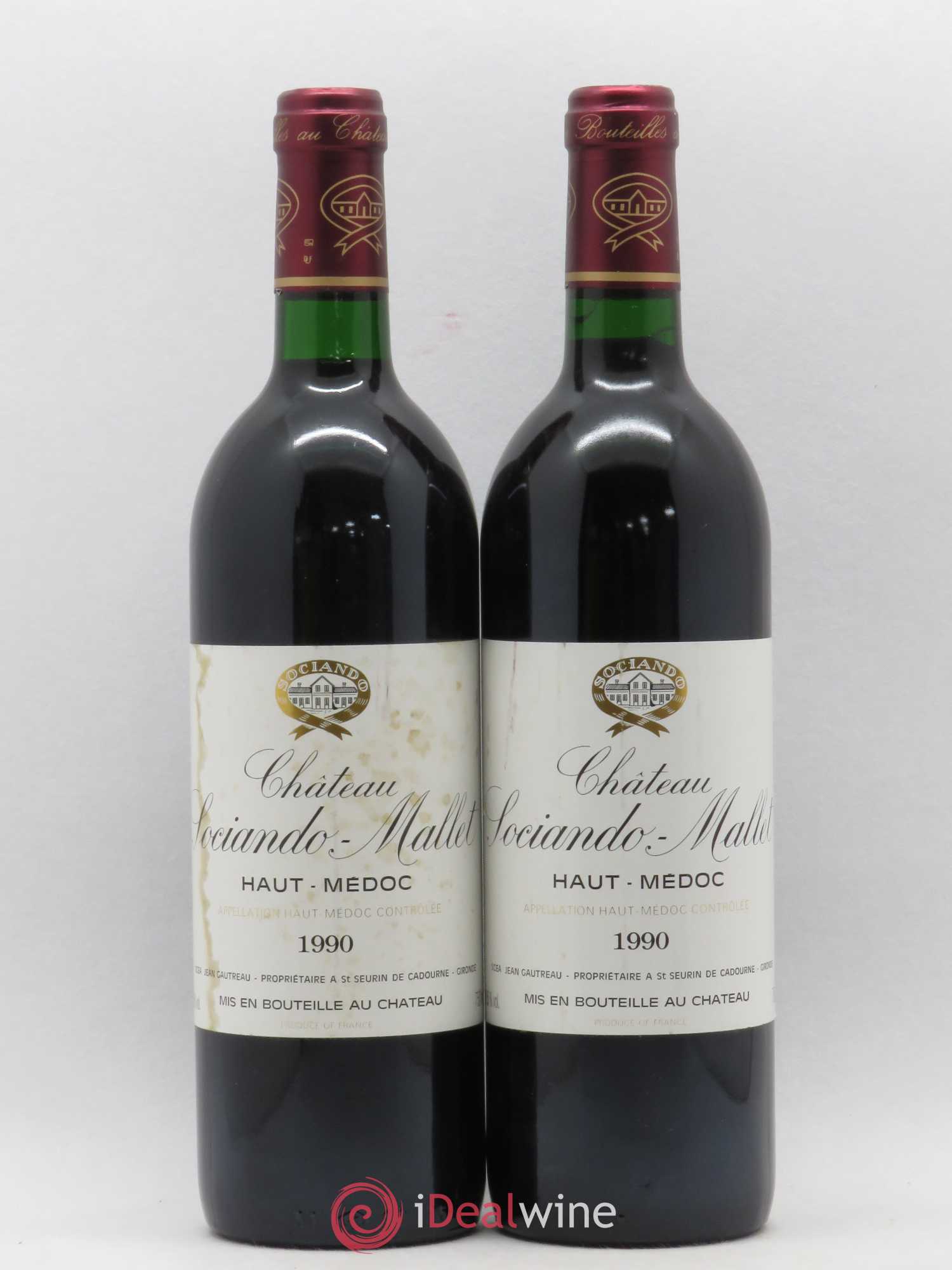 Château Sociando Mallet 1990 - Lot de 2 bouteilles - 0