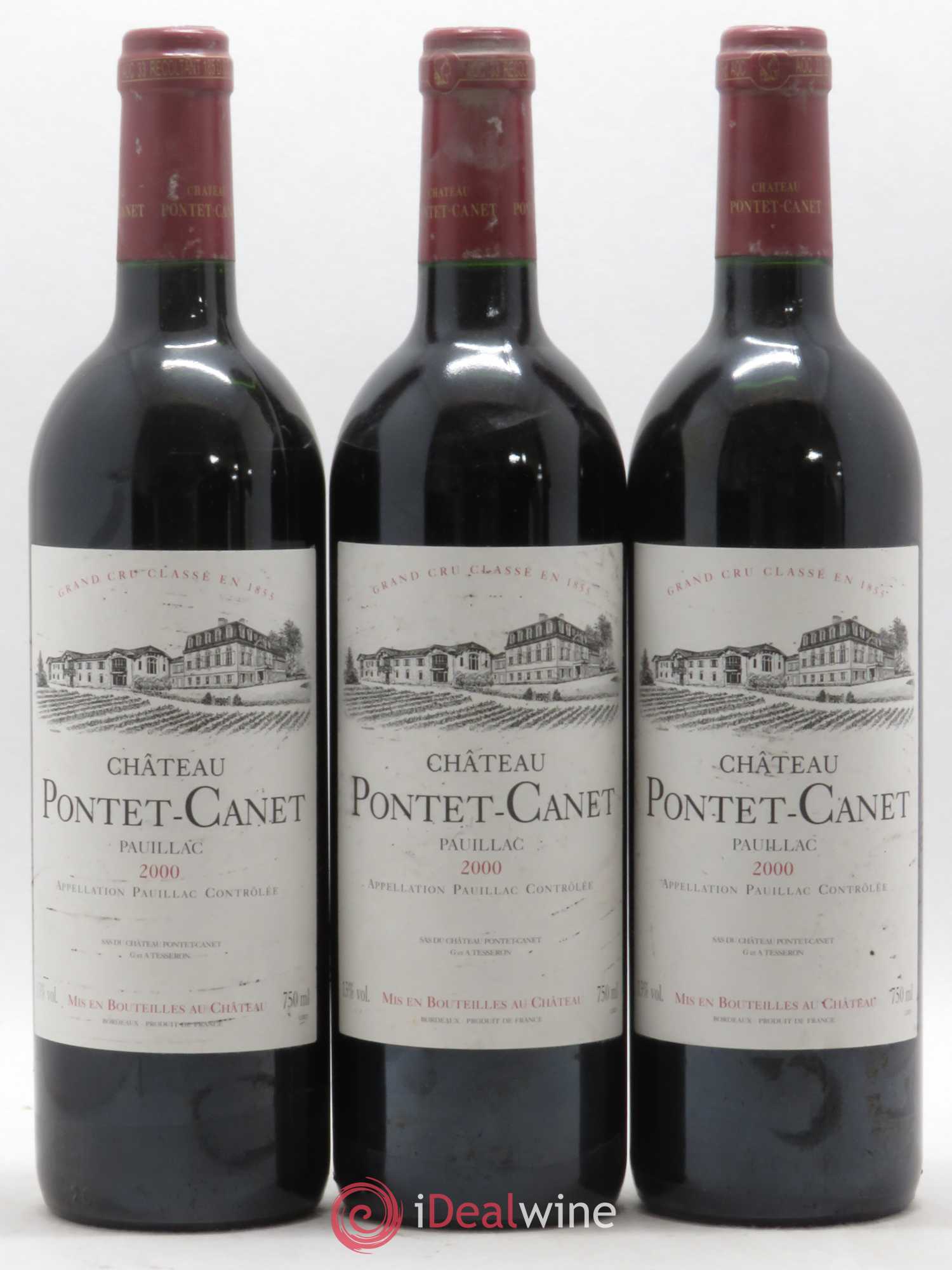 Château Pontet Canet 5ème Grand Cru Classé 2000 - Lot de 3 bouteilles - 0