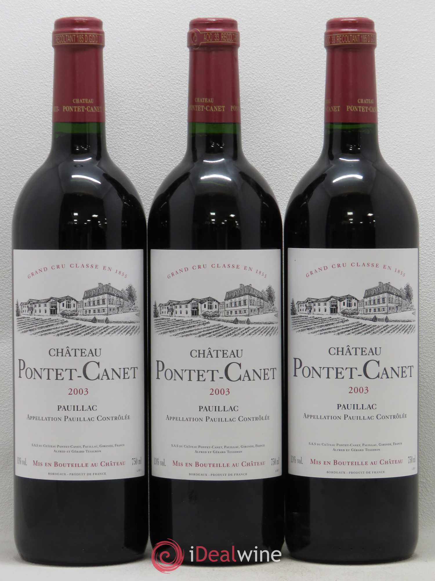 Château Pontet Canet 5ème Grand Cru Classé 2003 - Lot de 3 bouteilles - 0