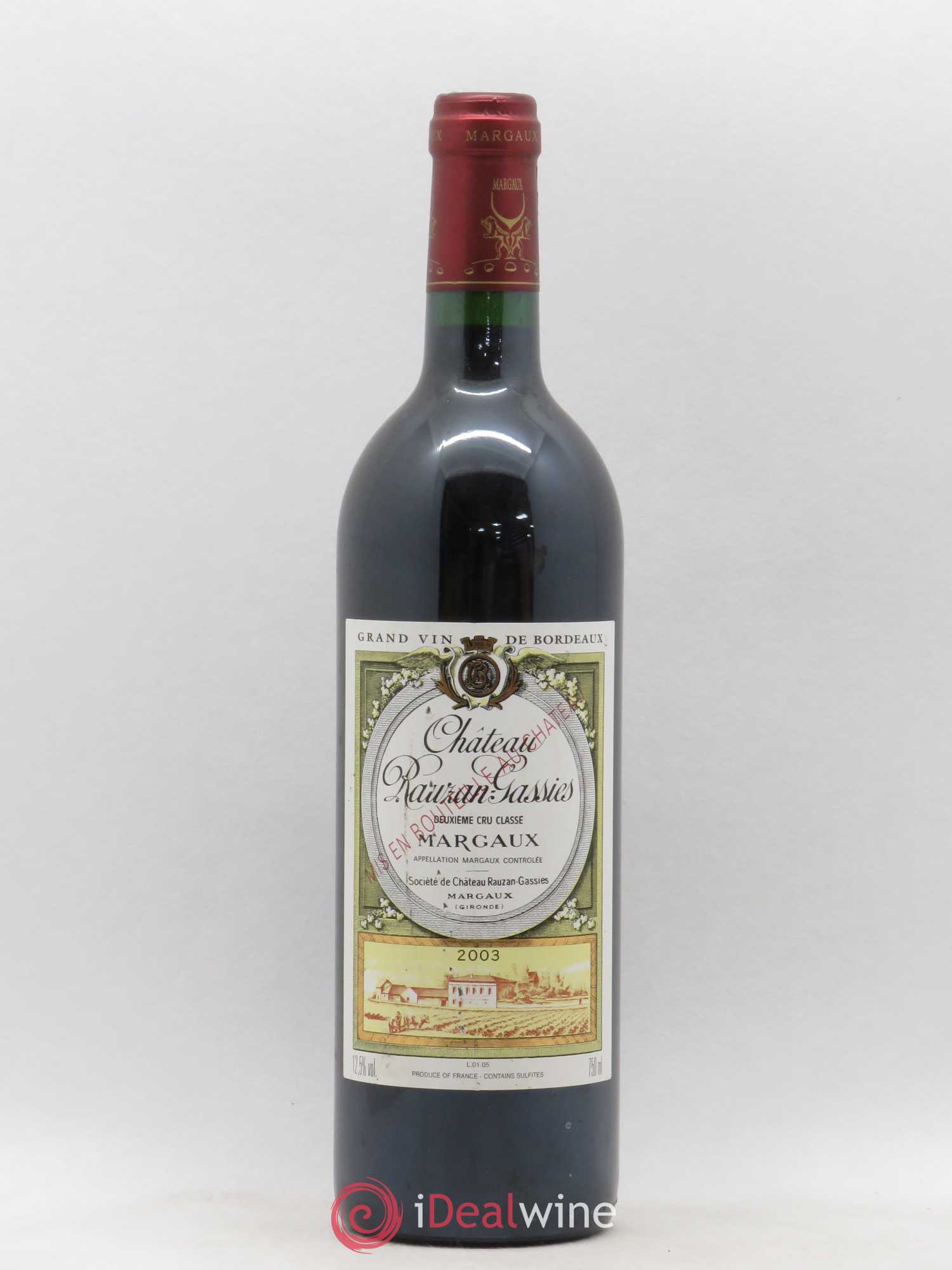 Château Rauzan-Gassies 2ème Grand Cru Classé 2003 - Lot de 1 bouteille - 0