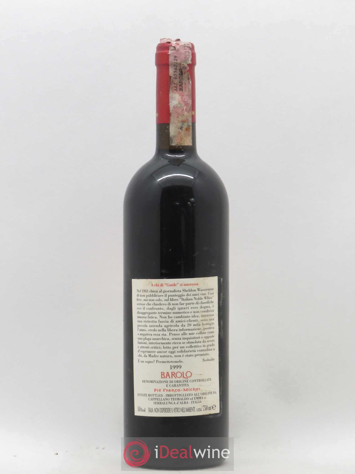 Barolo DOCG Pié Franco Cappellano 1999 - Lot de 1 bouteille - 1