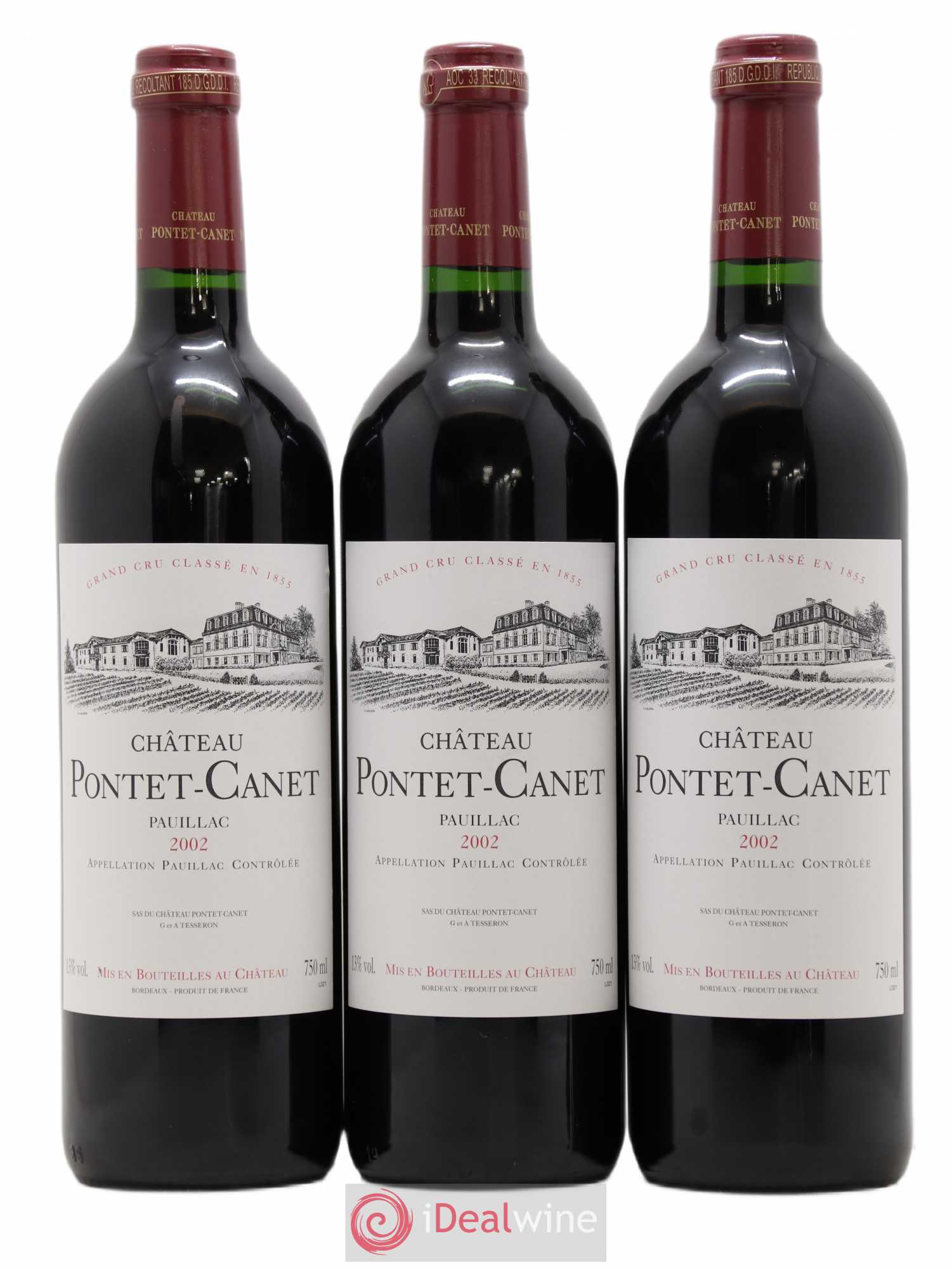 Château Pontet Canet 5ème Grand Cru Classé 2002 - Lot de 3 bouteilles - 0