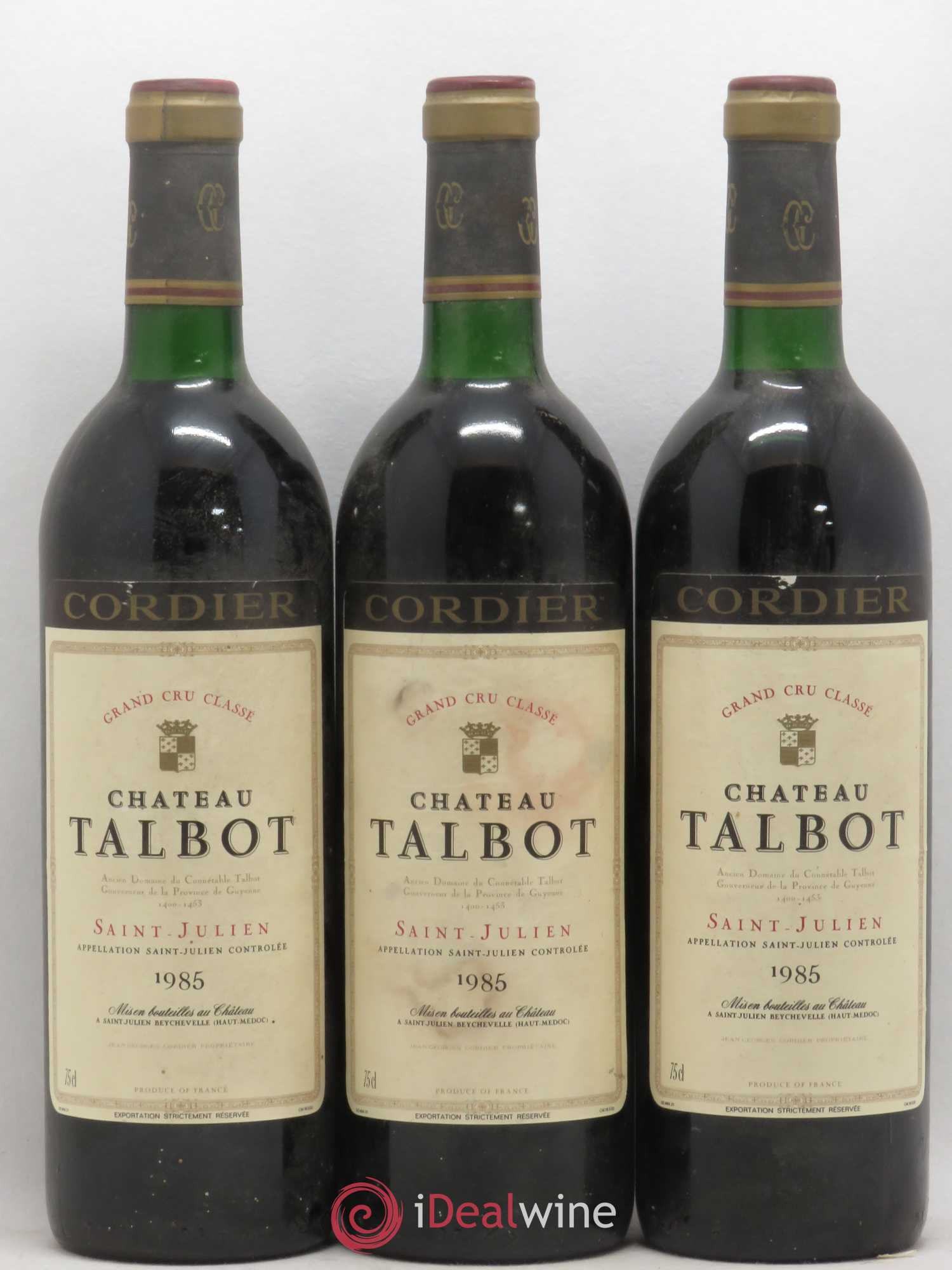 Château Talbot 4ème Grand Cru Classé 1985 - Lot de 3 bouteilles - 0
