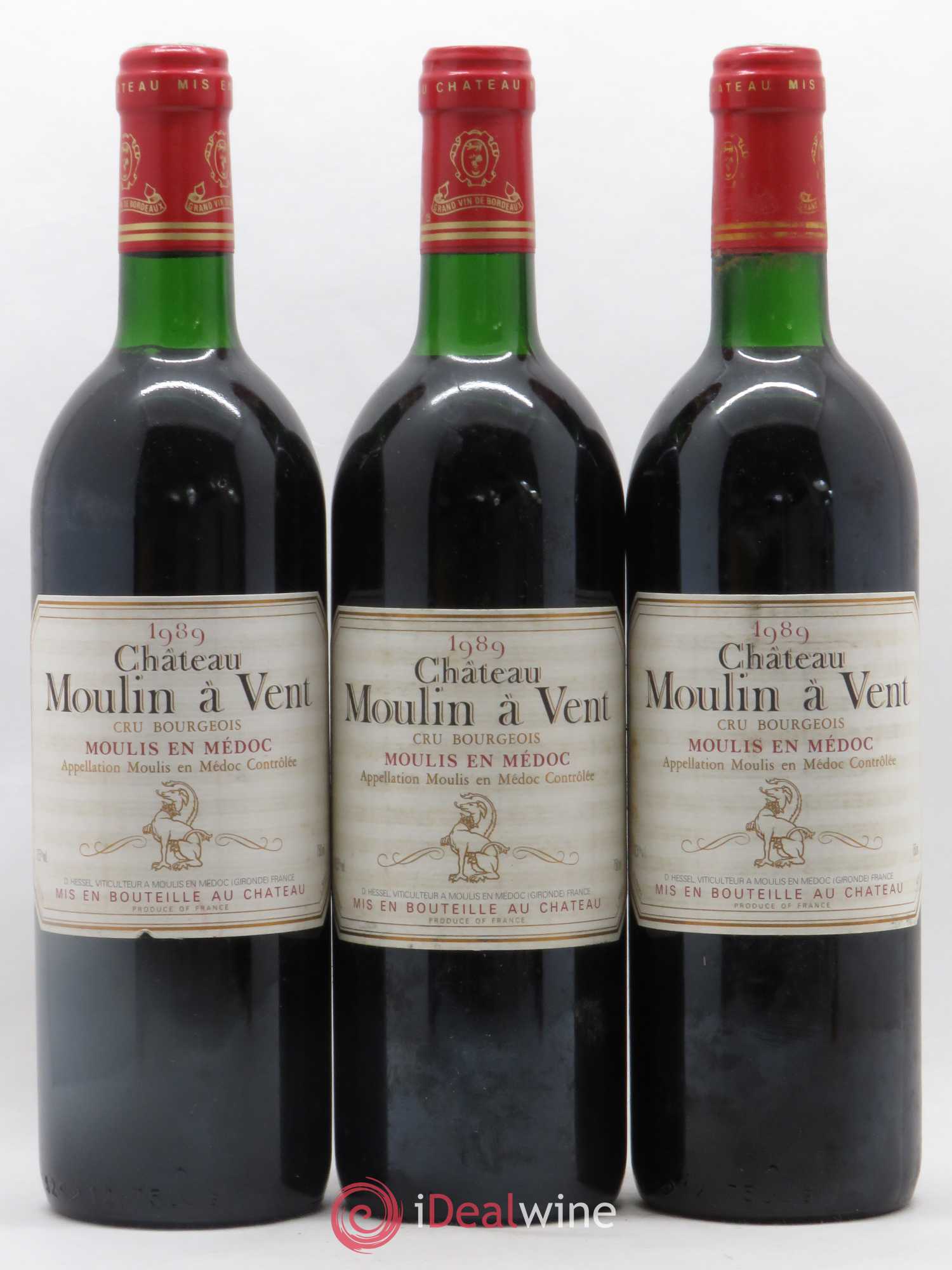 Château Moulin à Vent Cru Bourgeois 1989 - Lot de 3 bouteilles - 0