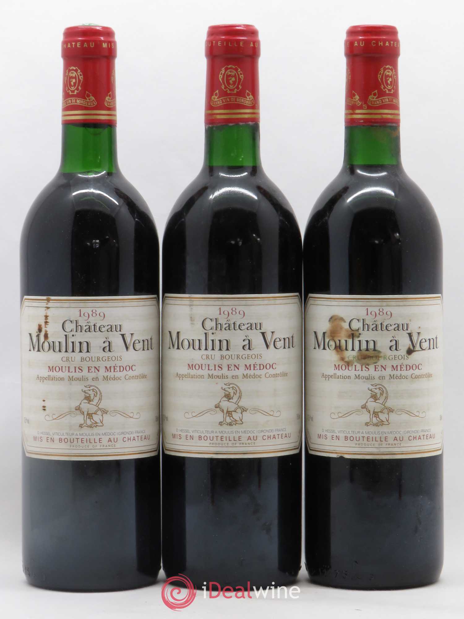 Château Moulin à Vent Cru Bourgeois 1989 - Lot de 3 bouteilles - 0