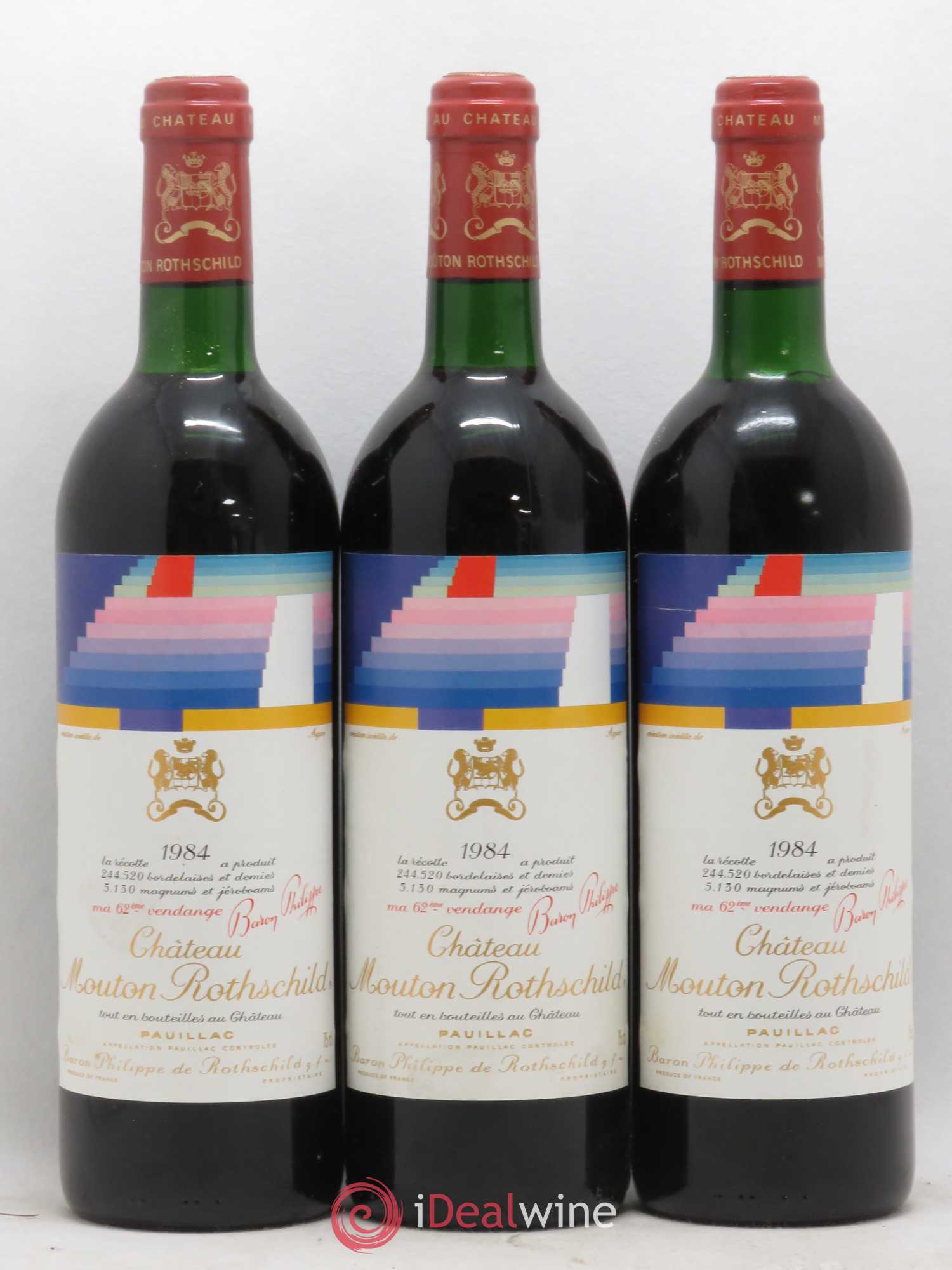 Château Mouton Rothschild 1er Grand Cru Classé 1984 - Lot de 3 bouteilles - 0