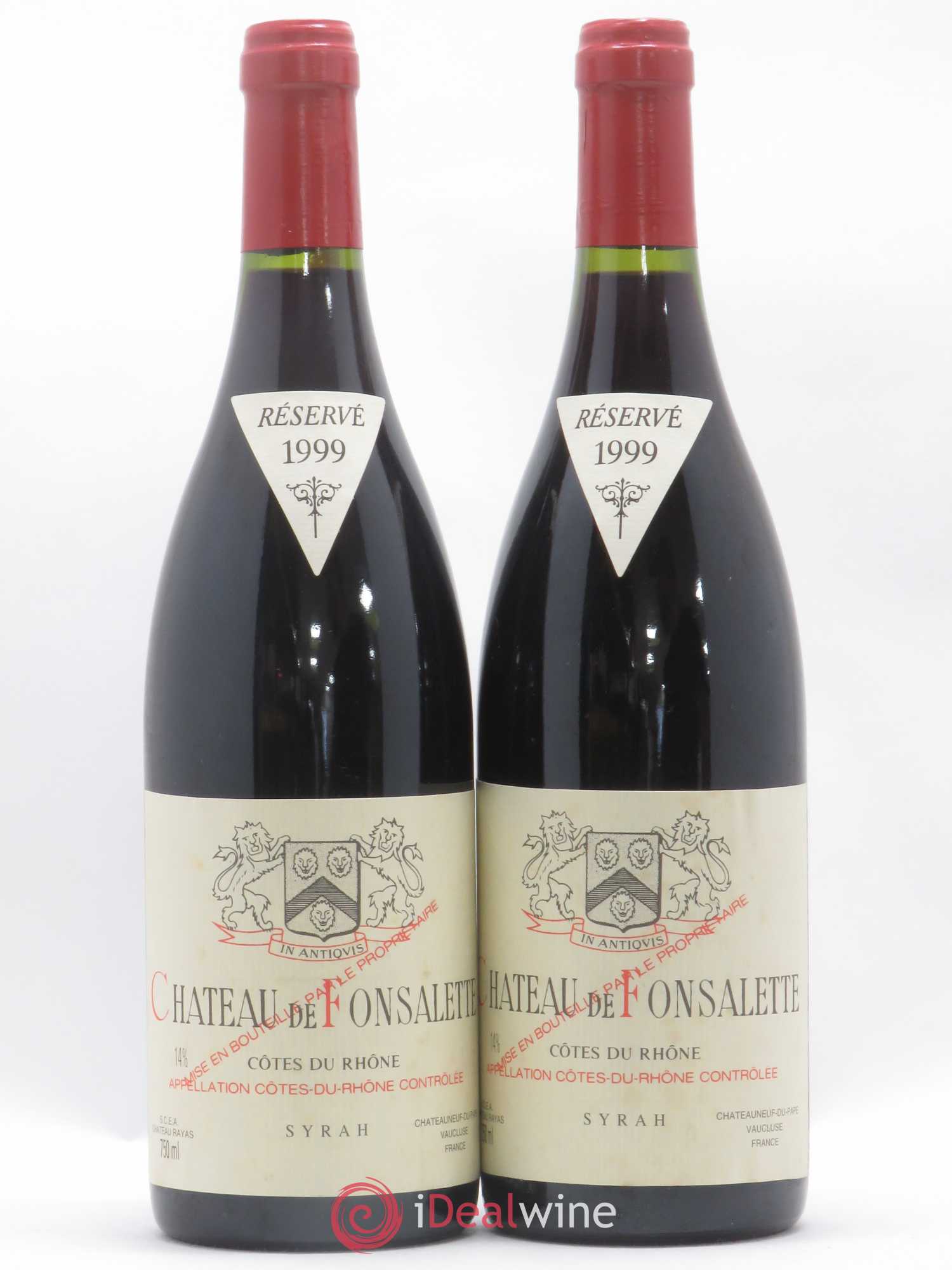 Côtes-du-Rhône Cuvée Syrah Château de Fonsalette 1999 - Lot de 2 bouteilles - 0