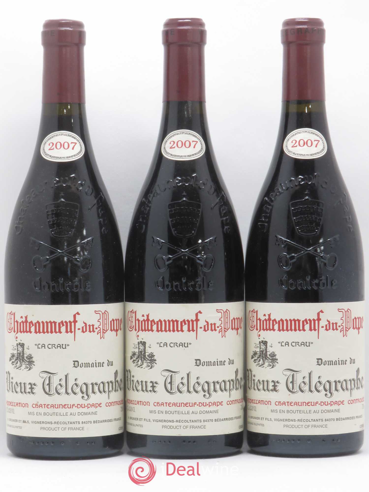 Châteauneuf-du-Pape Vieux Télégraphe (Domaine du) Vignobles Brunier 2007 - Lot de 3 bouteilles - 0
