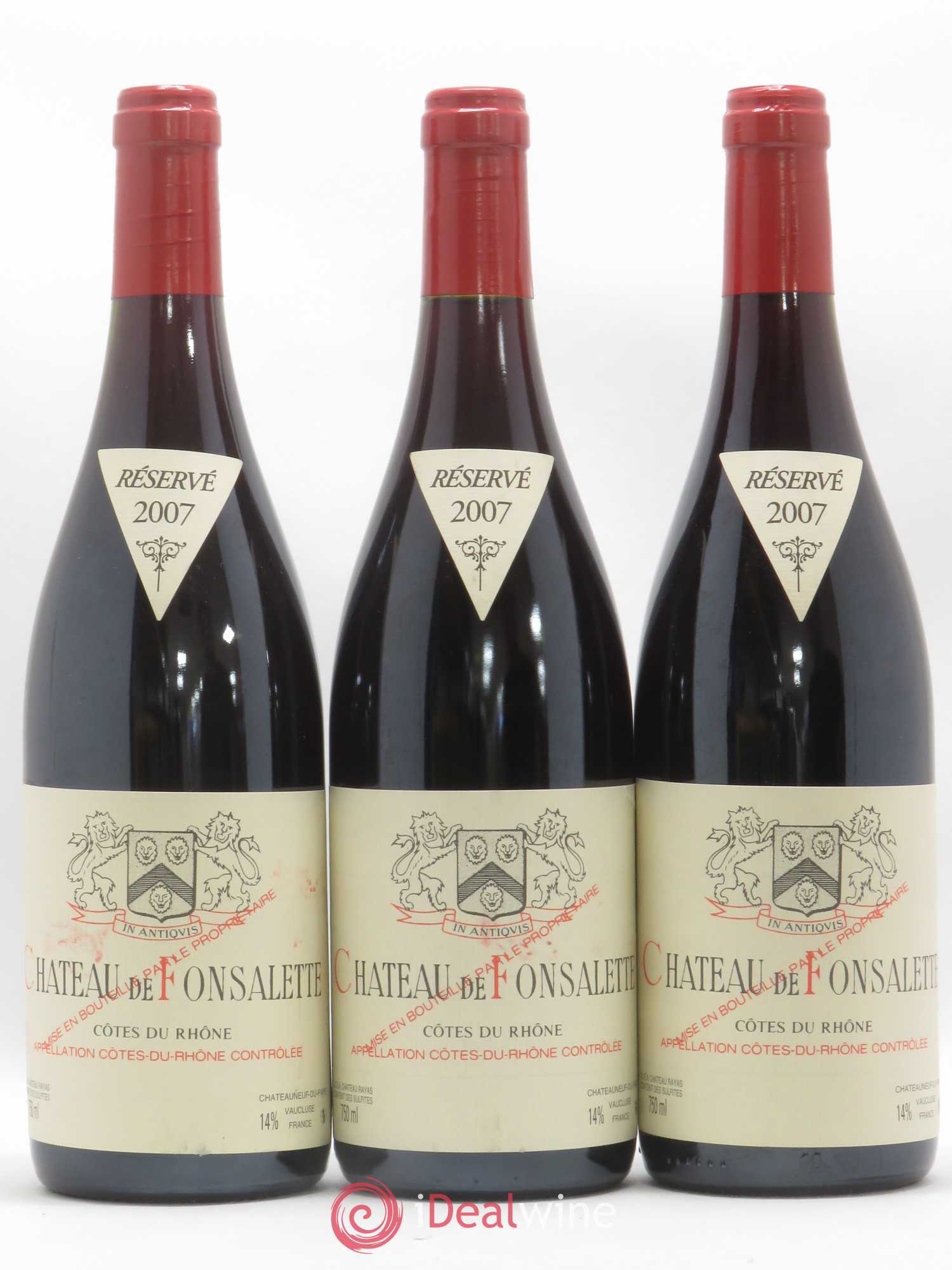 Côtes-du-Rhône Château de Fonsalette Emmanuel Reynaud 2007 - Lot de 3 bouteilles - 0