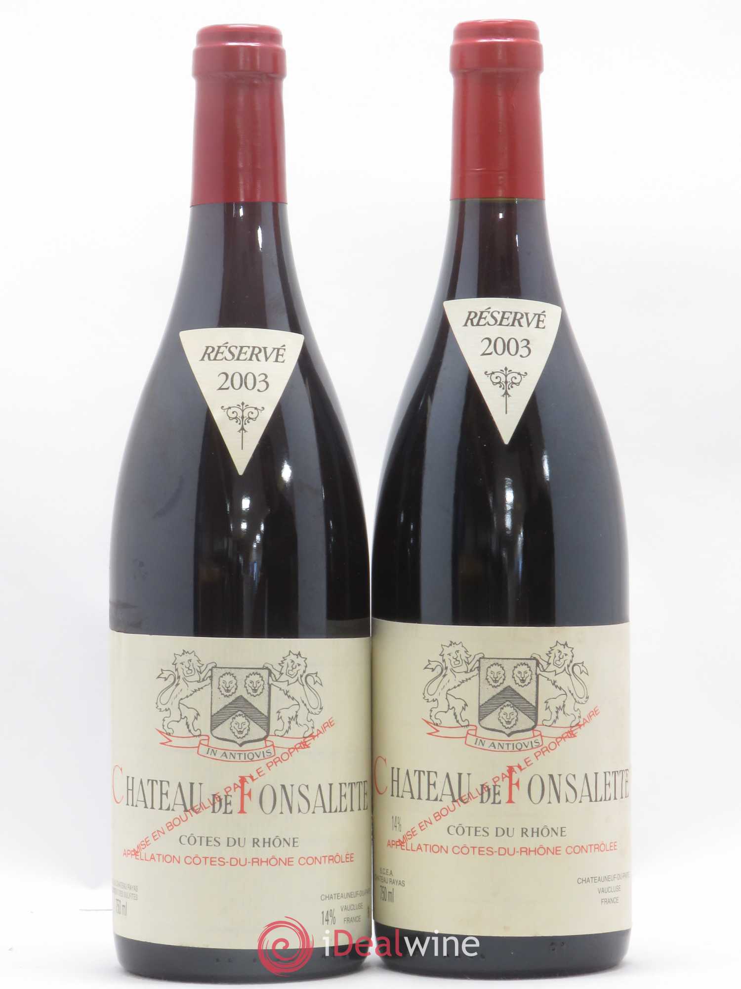 Côtes-du-Rhône Château de Fonsalette Emmanuel Reynaud 2003 - Lot de 2 bouteilles - 0