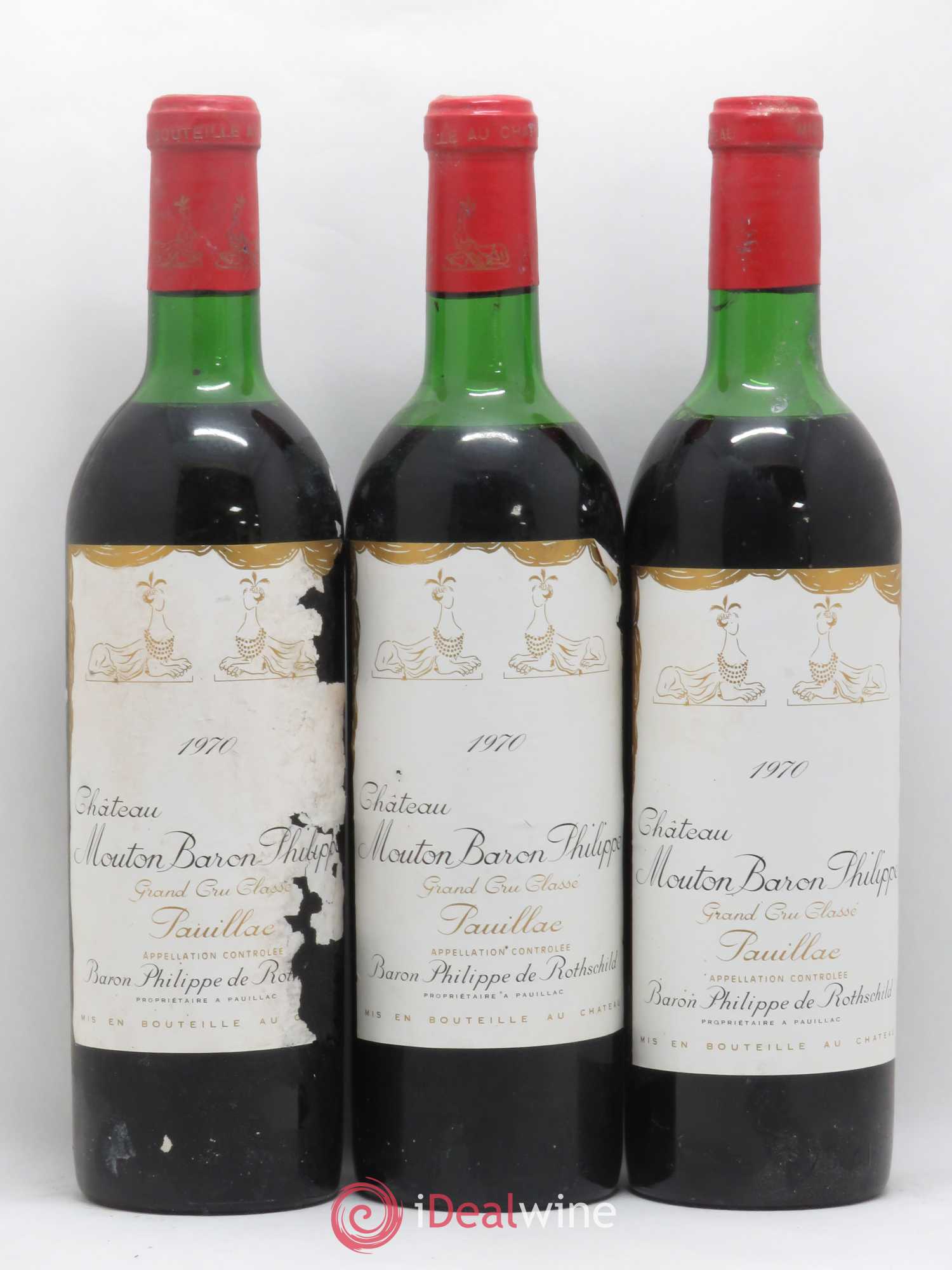 Château d' Armailhac - Mouton Baron(ne) Philippe 5ème Grand Cru Classé 1970 - Lot de 3 bouteilles - 0