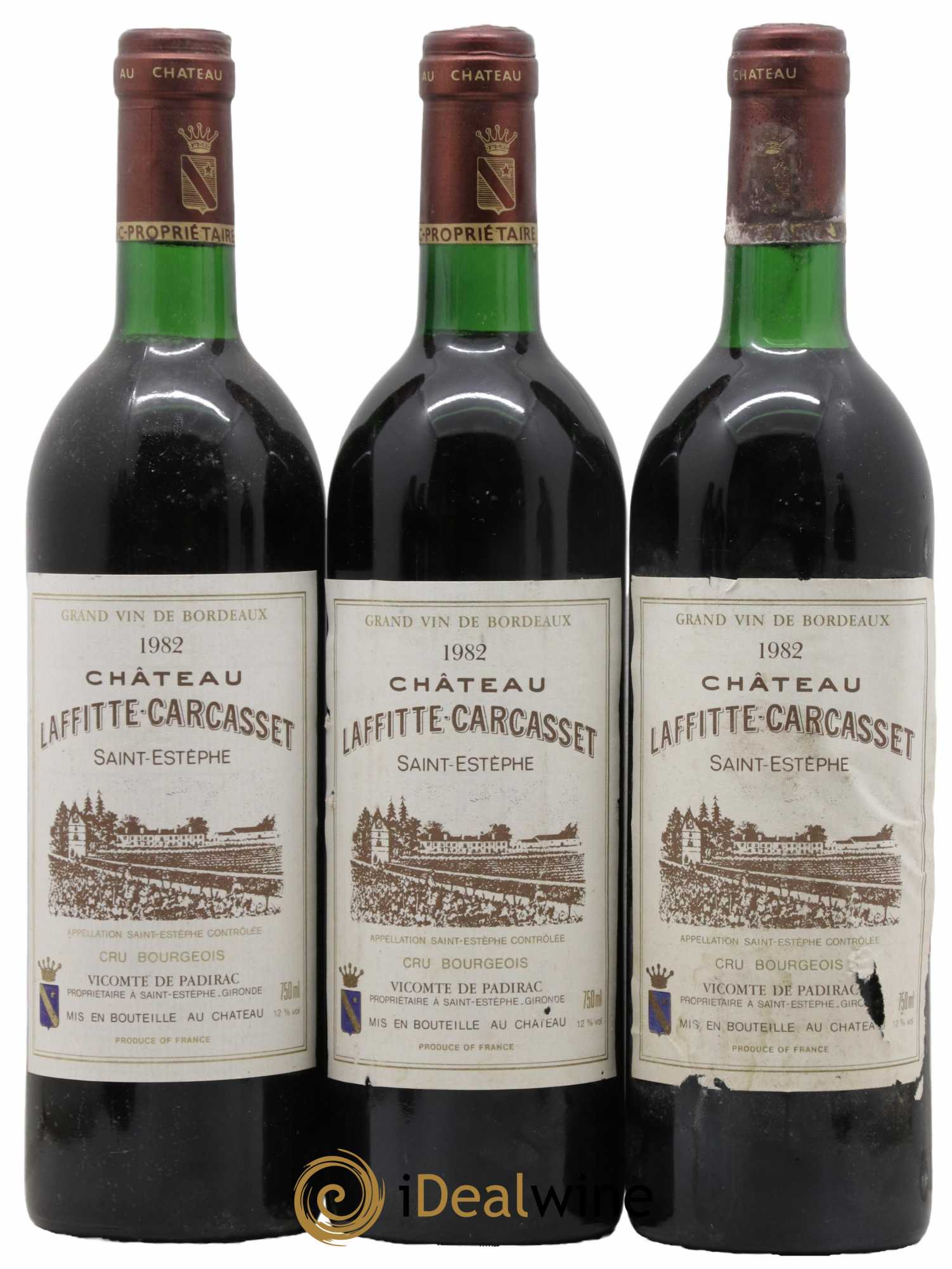 Château Laffitte Carcasset Cru Bourgeois 1982 - Lot de 3 bouteilles - 0