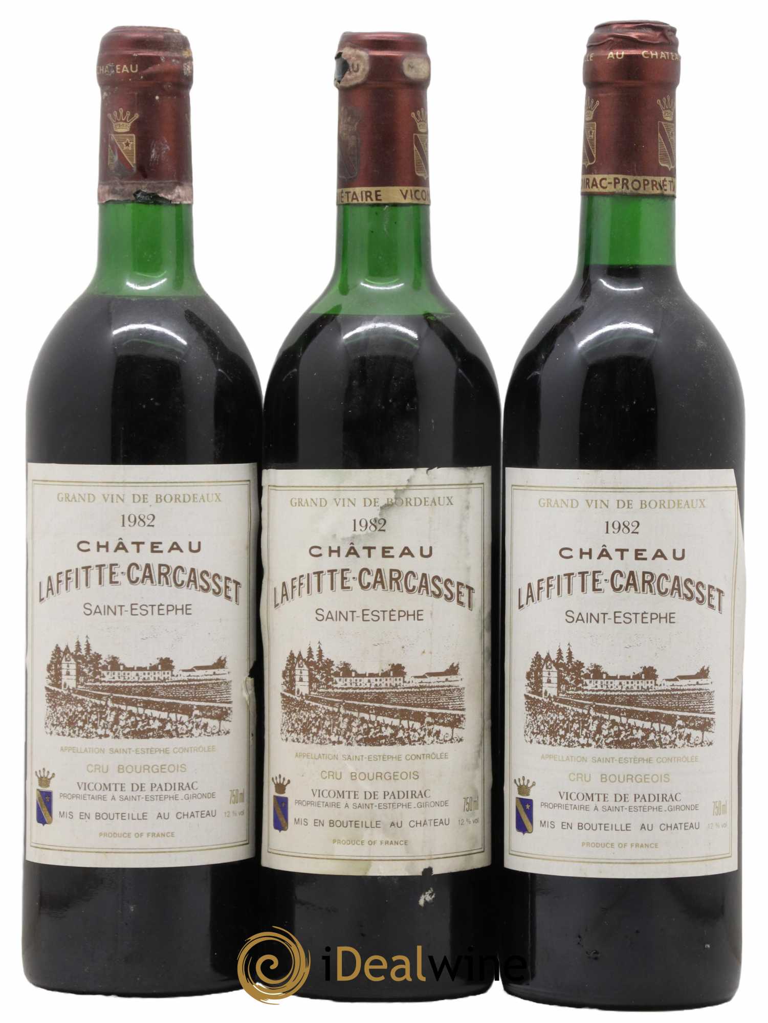 Château Laffitte Carcasset Cru Bourgeois 1982 - Lot de 3 bouteilles - 0