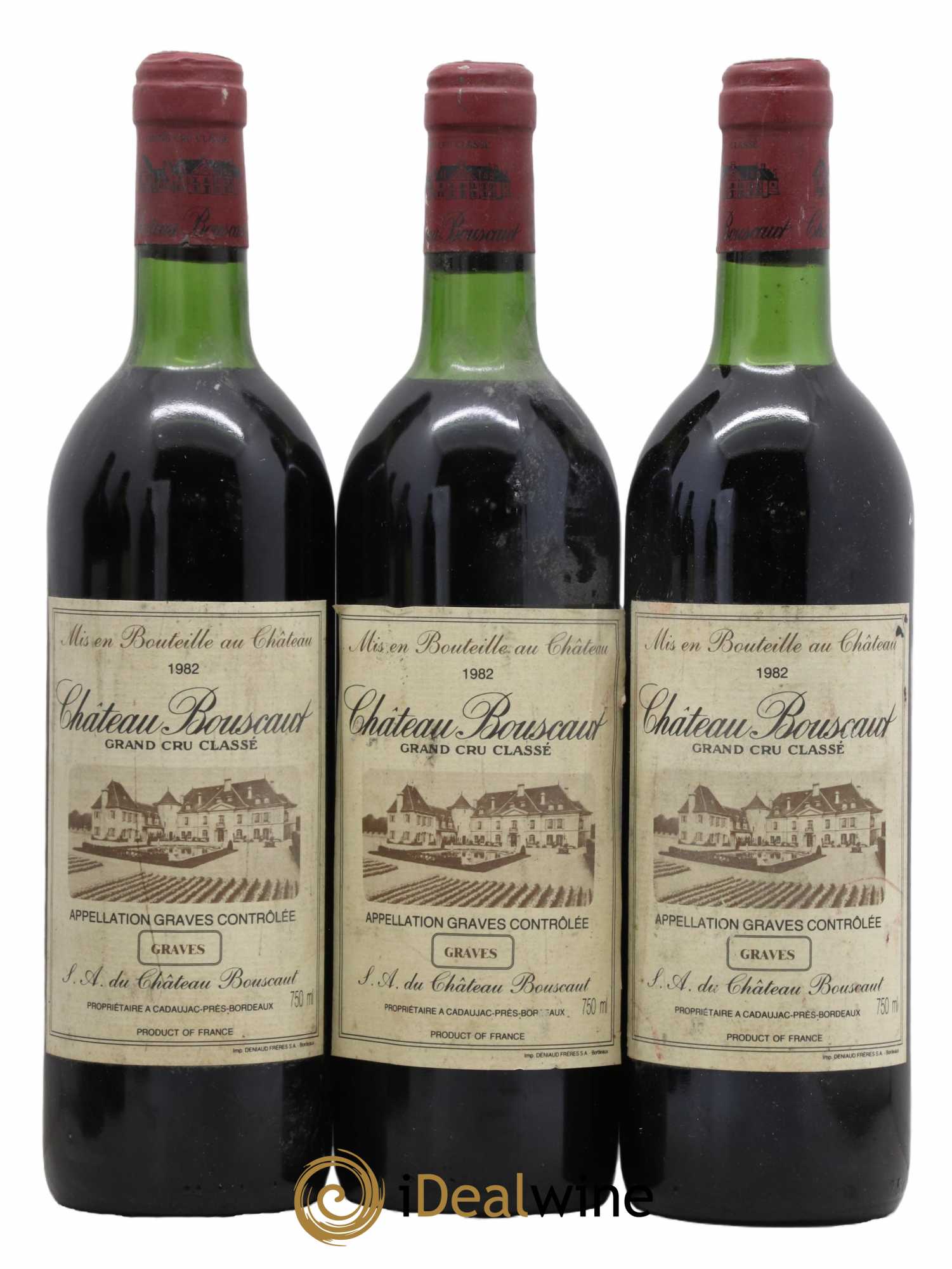 Château Bouscaut Cru Classé de Graves 1982 - Lot de 3 bouteilles - 0