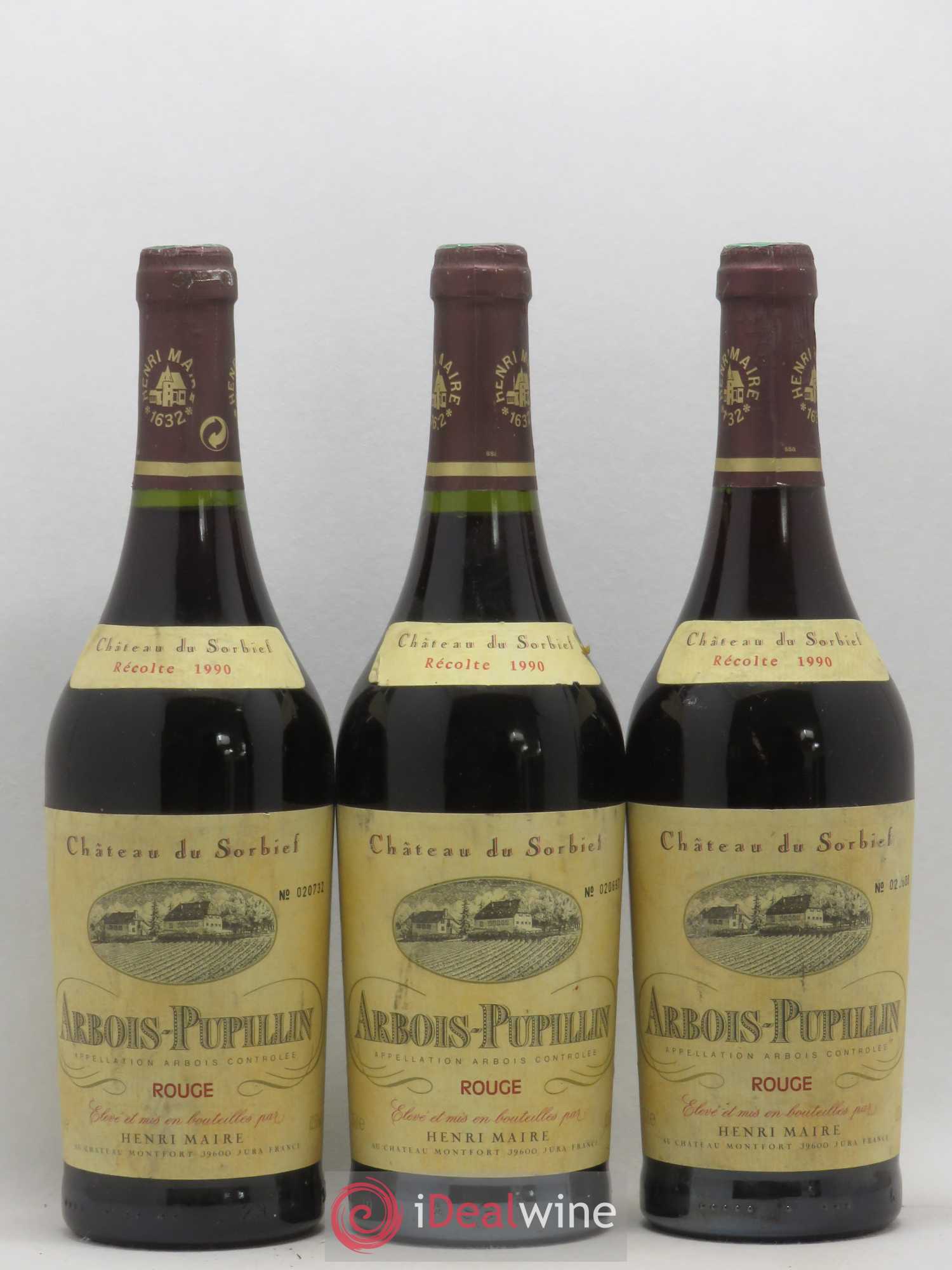 Arbois Pupillin Château du Sorbief Henri Maire 1990 - Lot de 3 bouteilles - 0