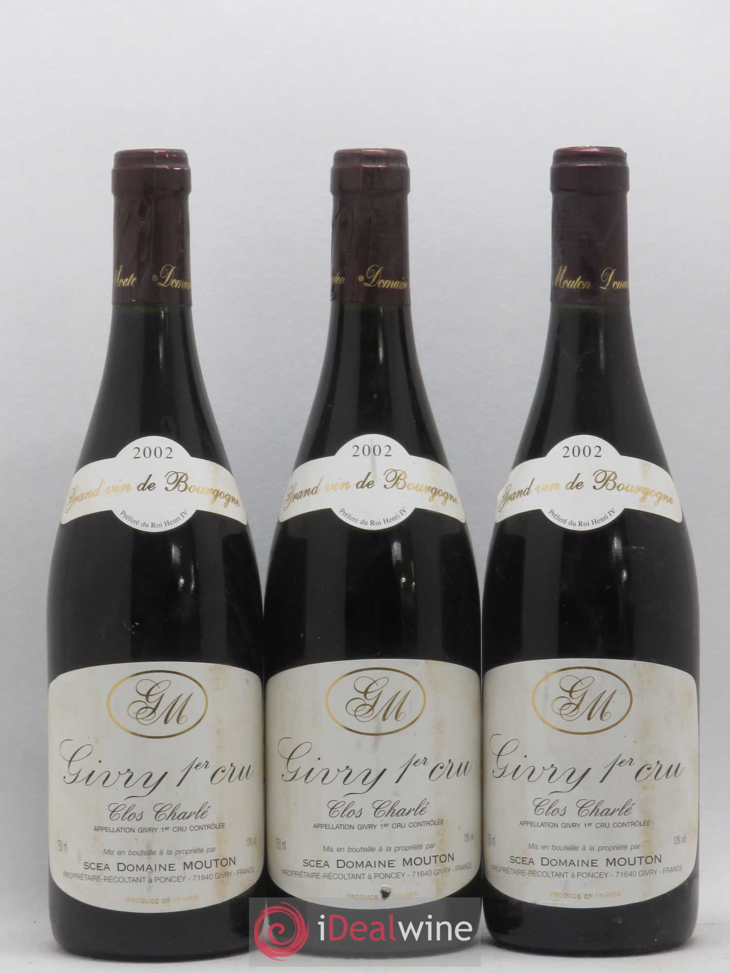 Givry 1er Cru Clos Charle Domaine Mouton 2002 - Posten von 3 Flaschen - 0