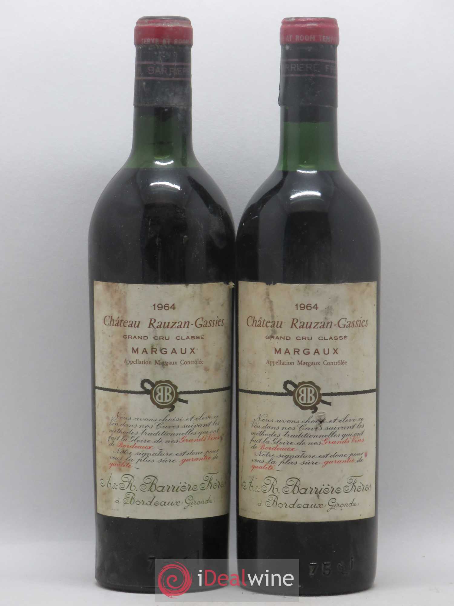 Château Rauzan-Gassies 2ème Grand Cru Classé Négoce Barrière Frères 1964 - Posten von 2 Flaschen - 0