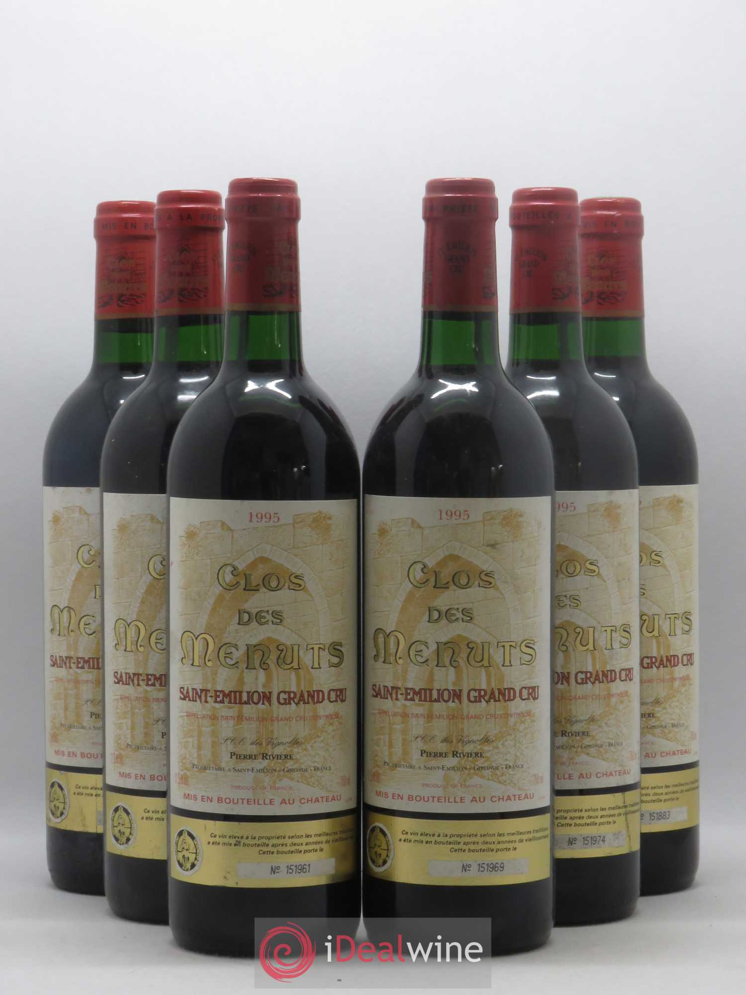 Saint-Émilion Grand Cru Clos des Menuts 1995 - Lot de 6 bouteilles - 0
