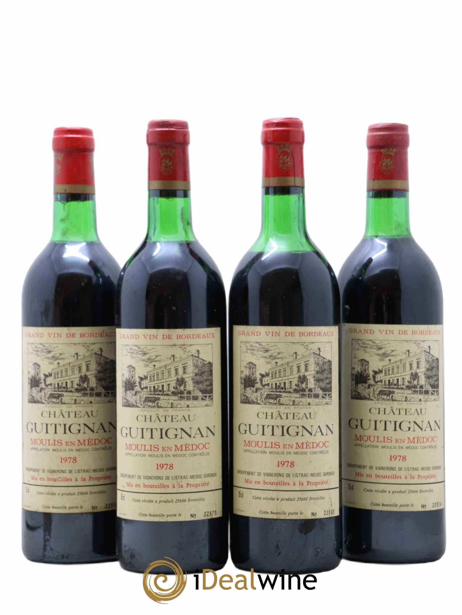 Moulis en Médoc Château Guitignan 1978 - Lot de 4 bouteilles - 0