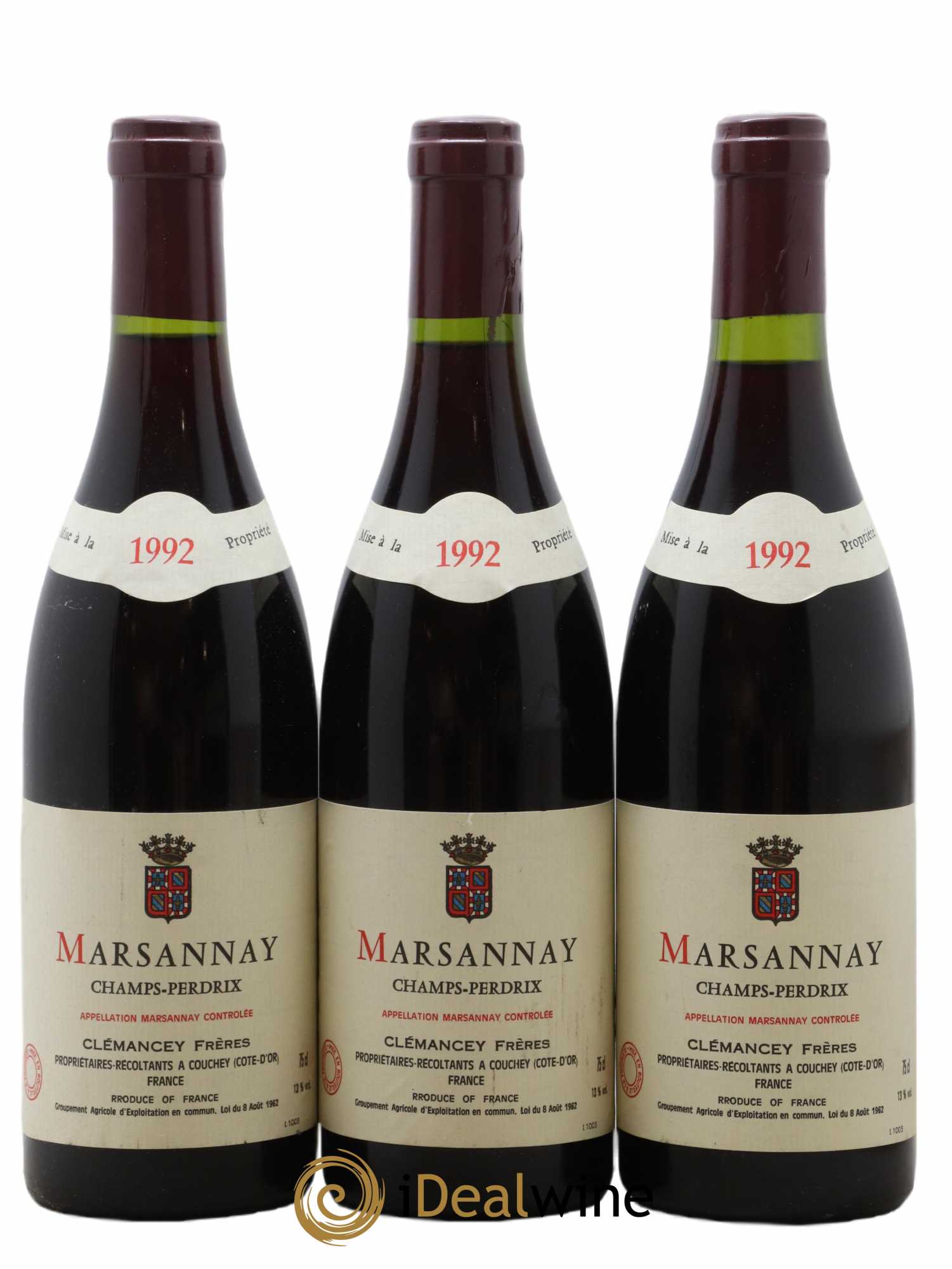 Marsannay Champs Perdrix Clemencey Freres 1992 - Lot de 3 bouteilles - 0