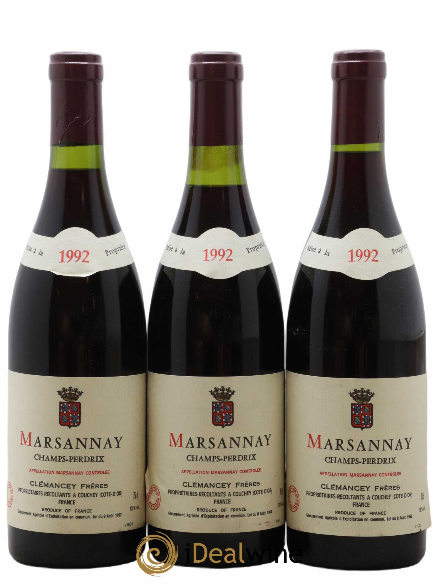 Marsannay Champs Perdrix Clemencey Freres 1992 - Lot de 3 bouteilles - 0