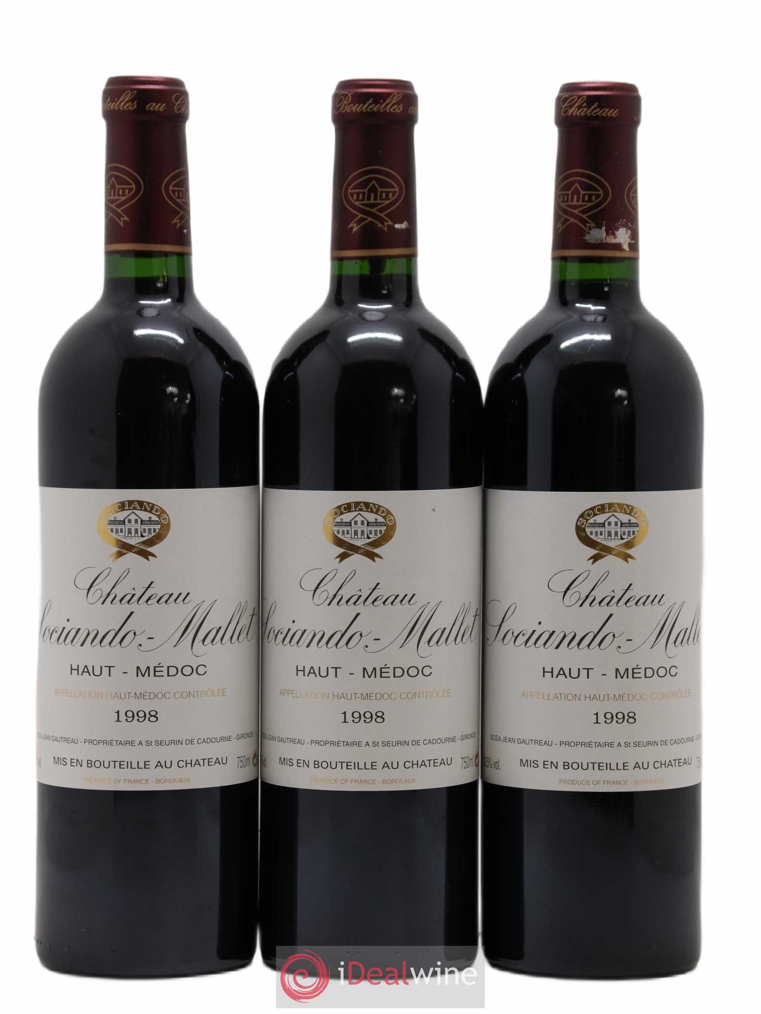 Château Sociando Mallet 1998 - Lot de 3 bouteilles - 0
