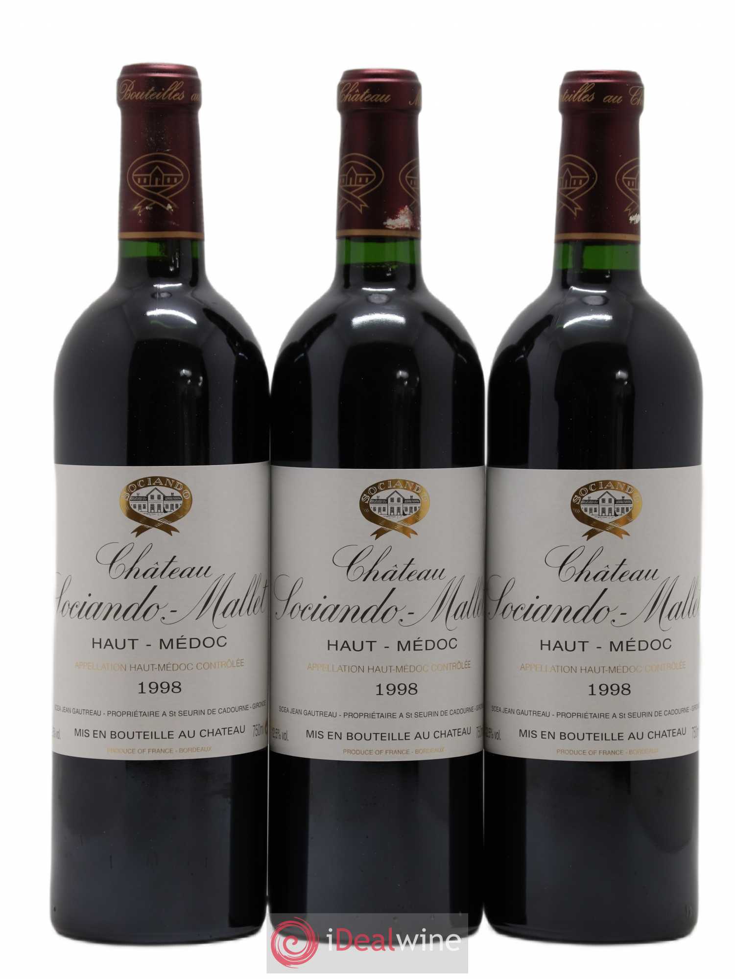 Château Sociando Mallet 1998 - Lot de 3 bouteilles - 0