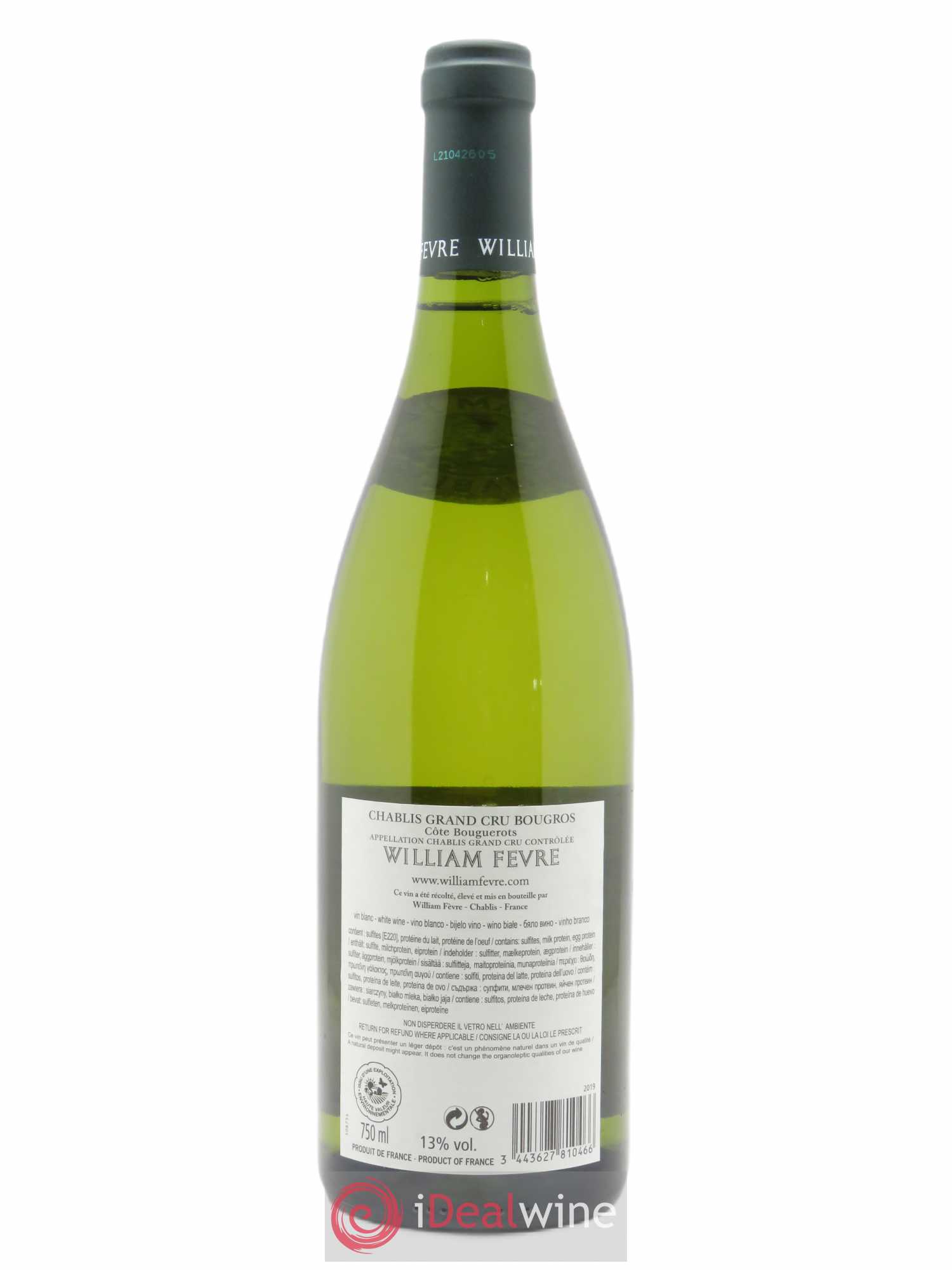 Chablis Grand Cru Bougros Côte Bouguerots William Fèvre 2019 - Lot de 1 bouteille - 1