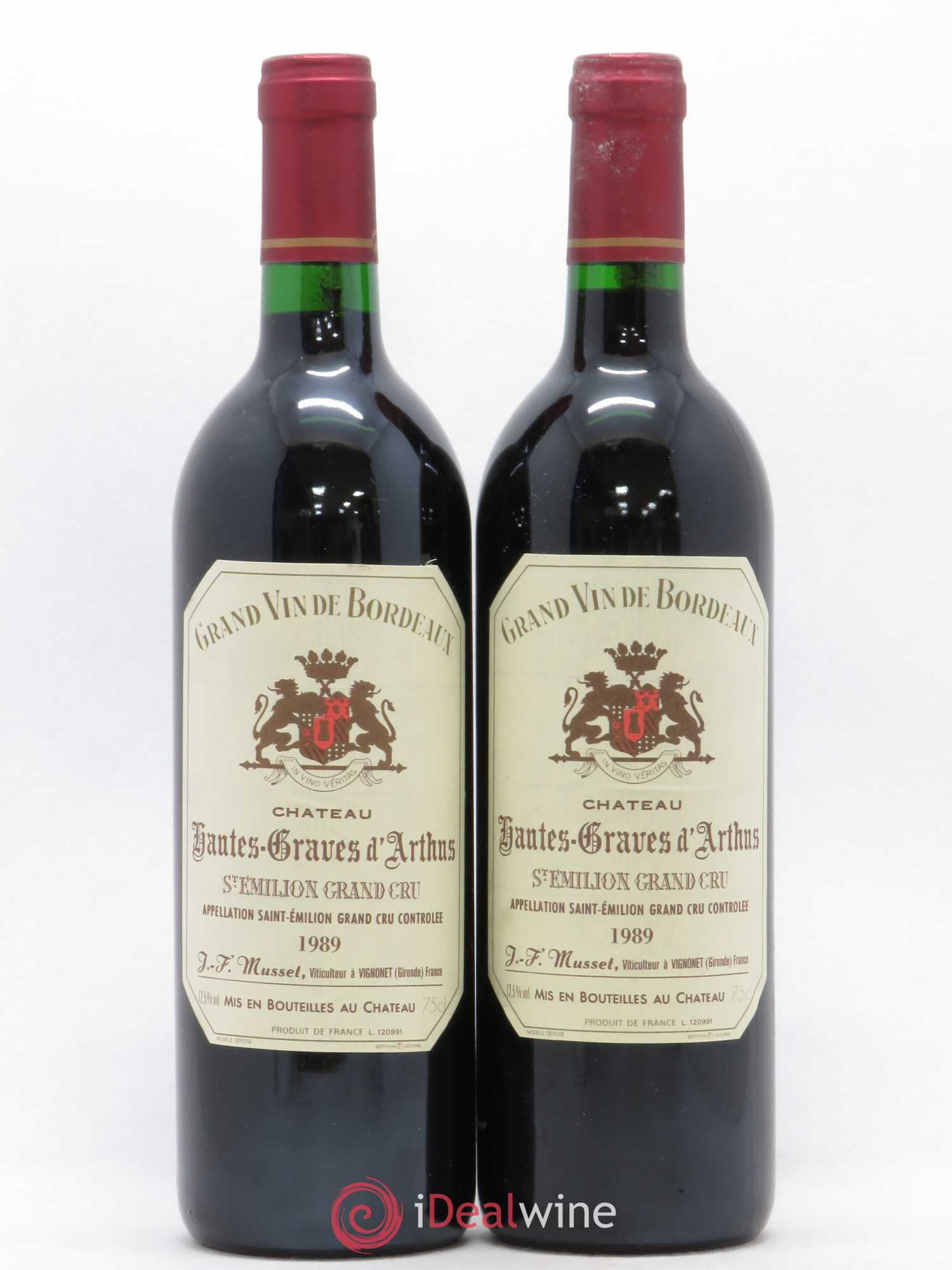 Saint-Émilion Grand Cru Hautes Graves d'Arthus 1989 - Lot de 2 bouteilles - 0