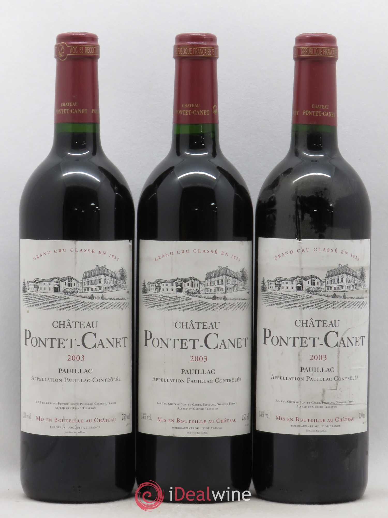 Château Pontet Canet 5ème Grand Cru Classé 2003 - Lot de 3 bouteilles - 0