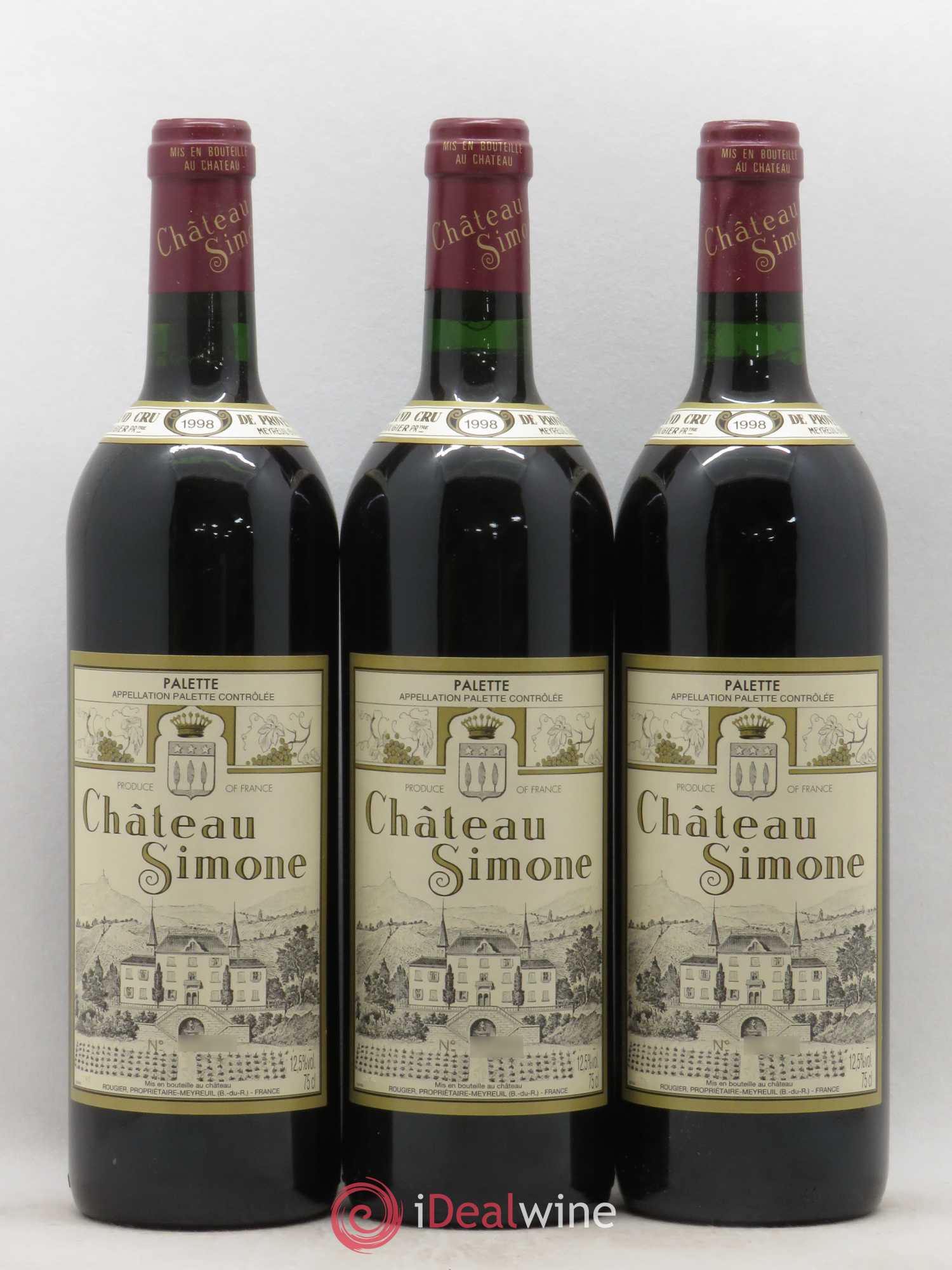 Palette Château Simone Famille Rougier 1998 - Lot de 3 bouteilles - 0