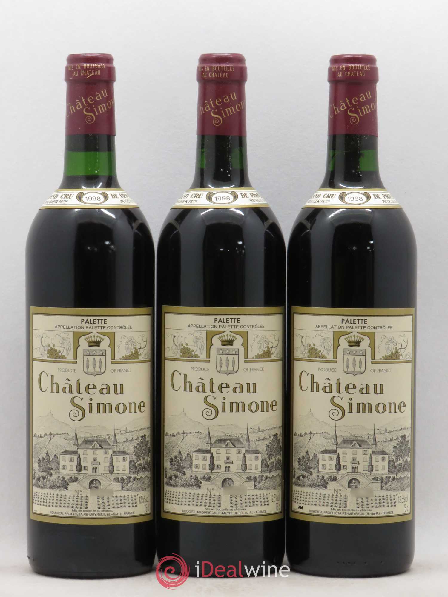 Palette Château Simone Famille Rougier 1998 - Lot de 3 bouteilles - 0