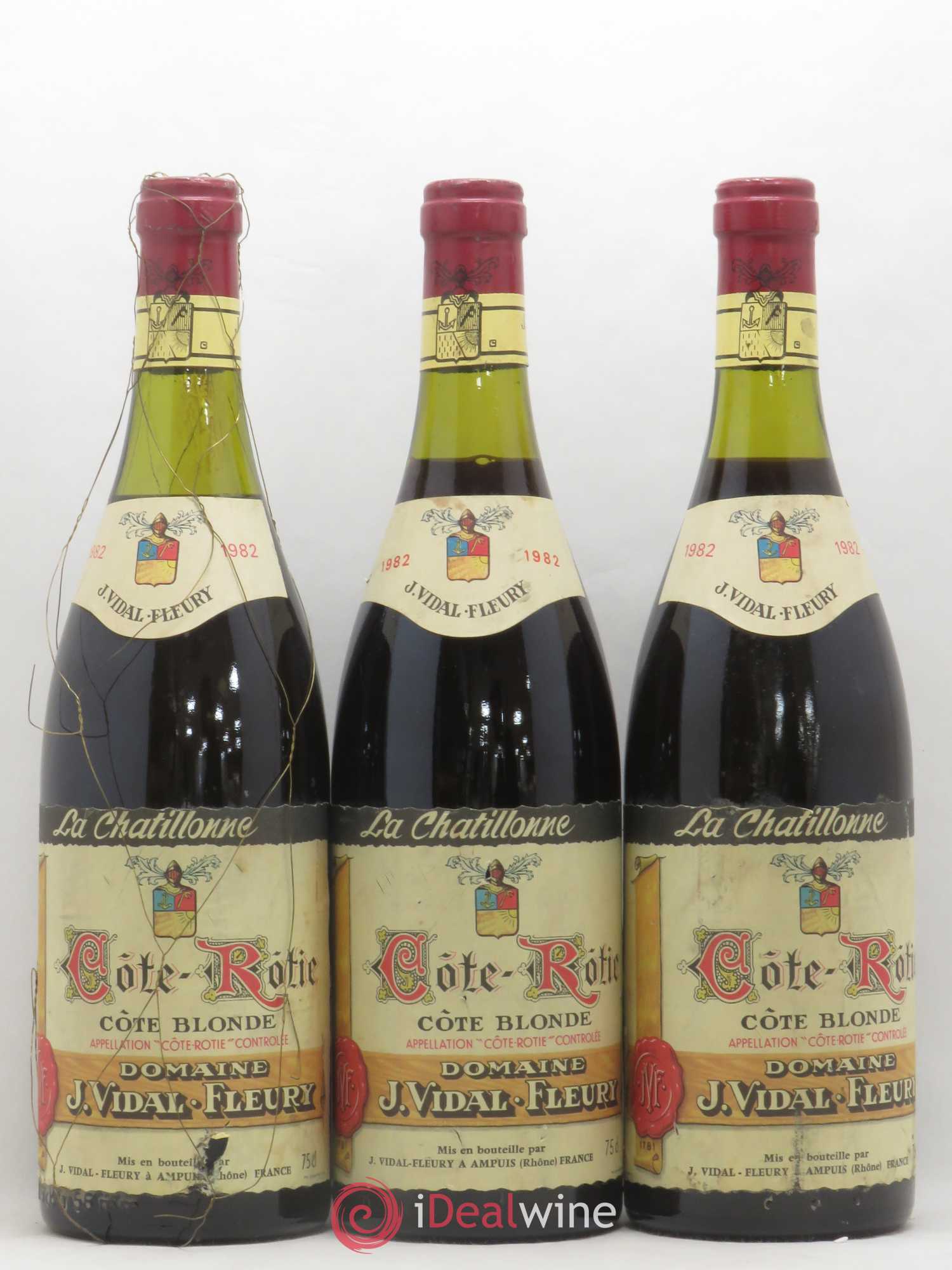 Côte-Rôtie la Chatillonne Côte Blonde Vidal Fleury 1982 - Lot de 3 bouteilles - 0