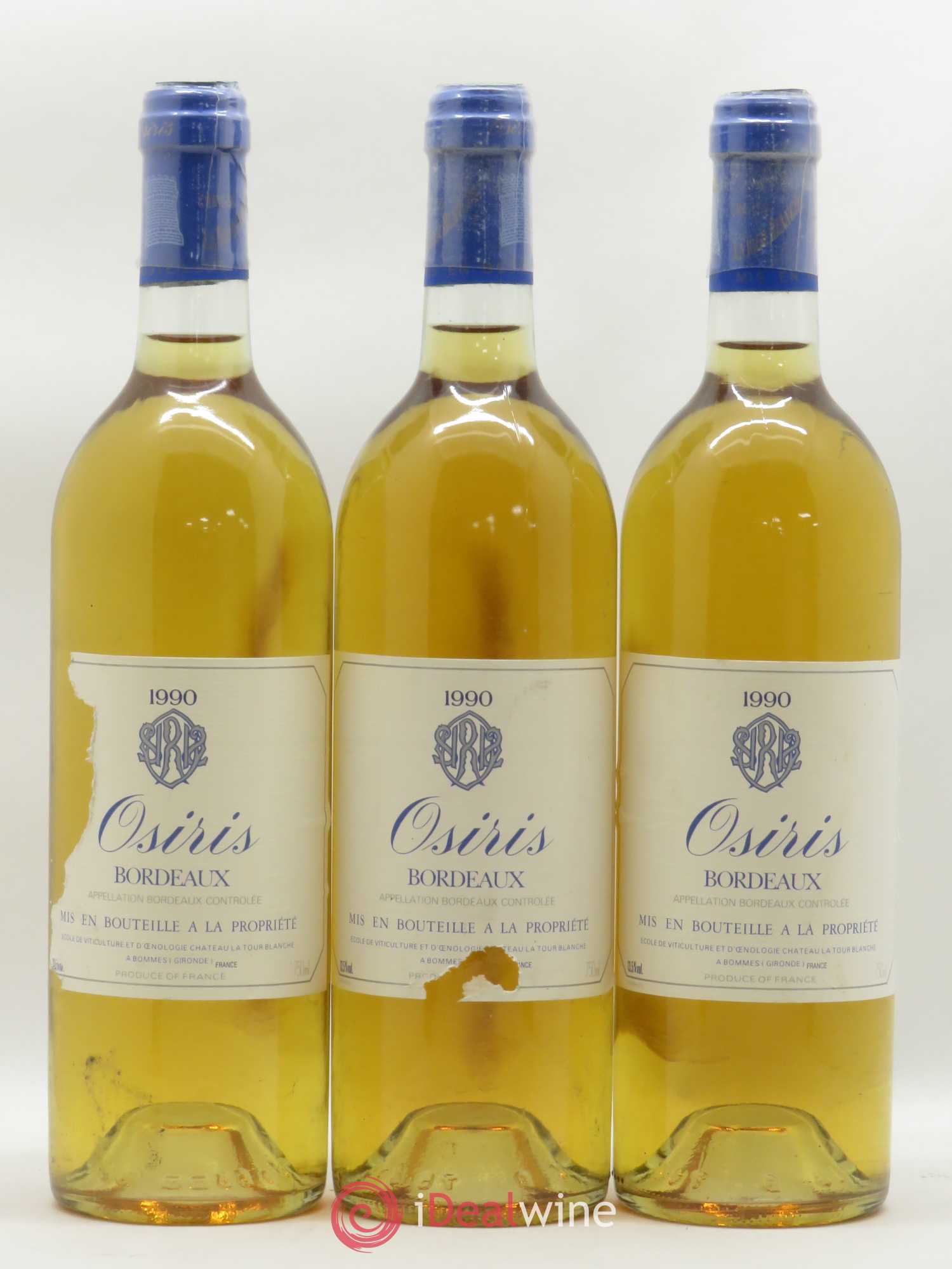 Bordeaux Osiris Ecole de Viticulture et d'Oenologie du Château La Tour Blanche 1990 - Posten von 3 Flaschen - 0