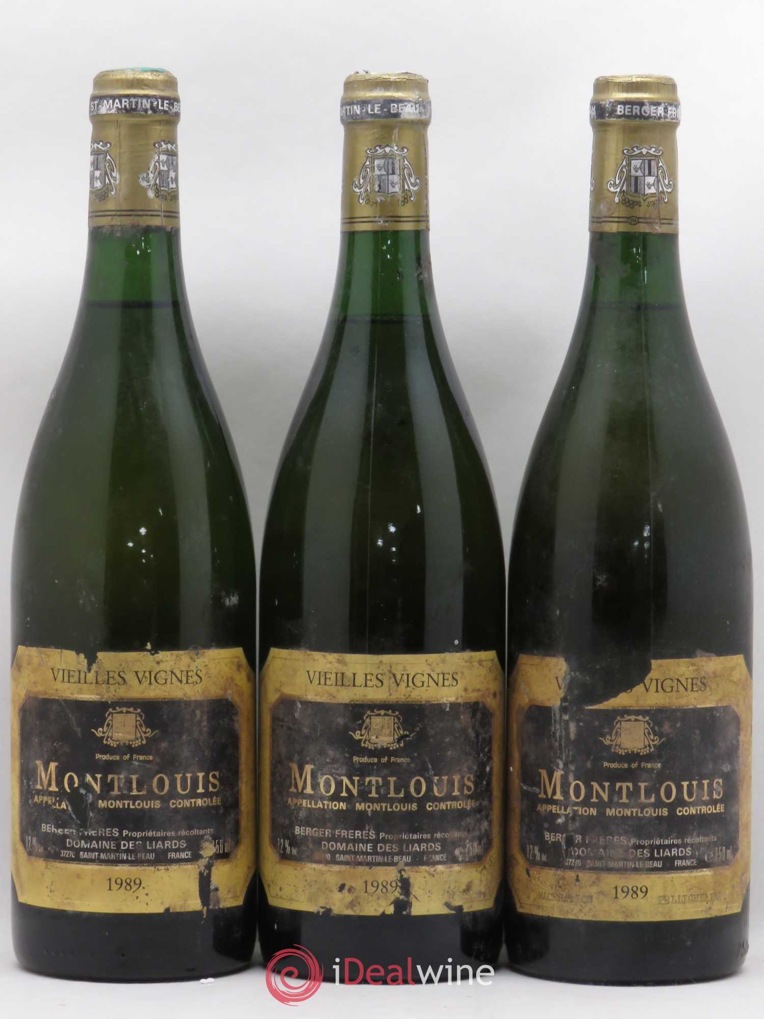 Montlouis-sur-Loire Vieilles Vignes Domaine des Liards Berger Frères (sans prix de réserve) 1989 - Posten von 3 Flaschen - 0