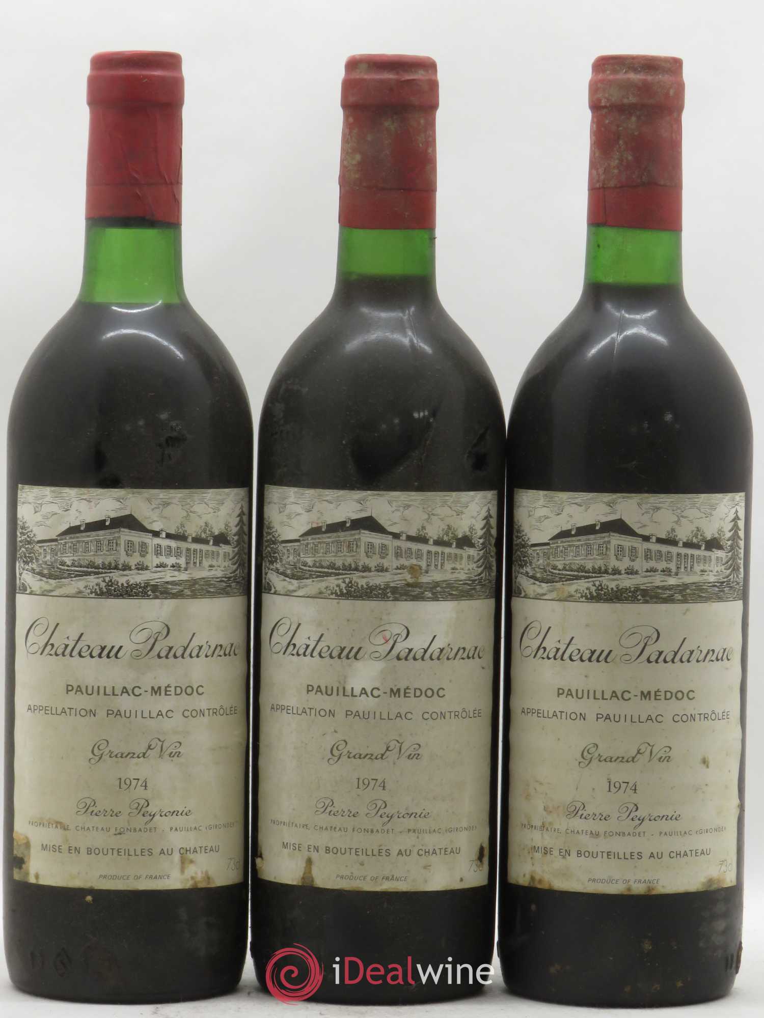 Pauillac Château Padarnac 1974 - Lot de 3 bouteilles - 0