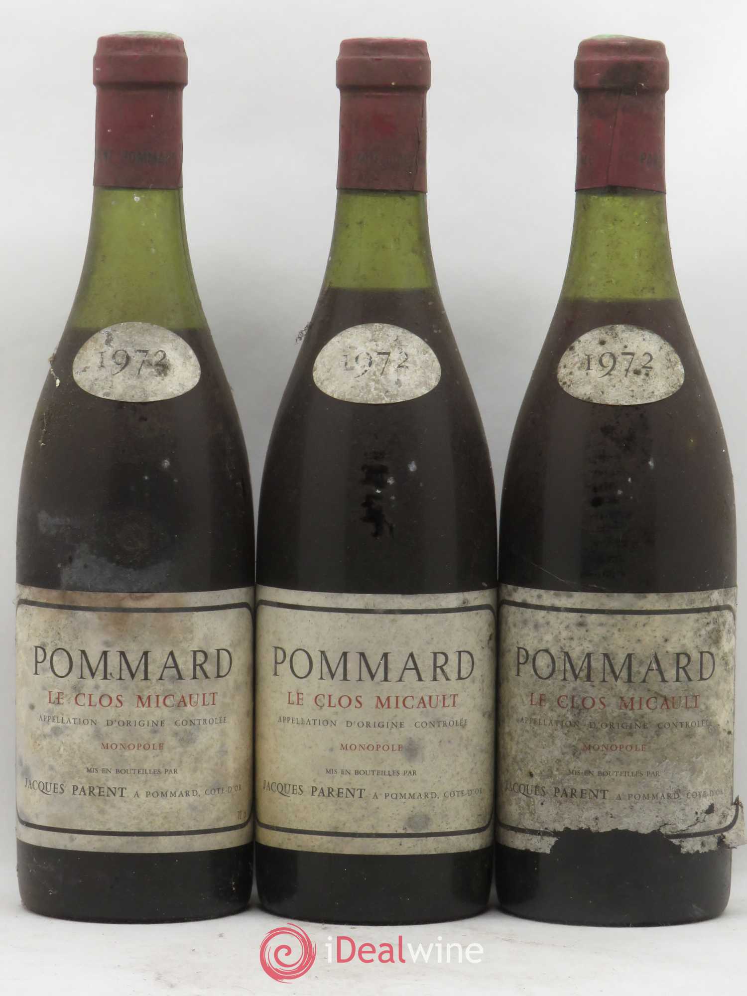 Pommard 1er Cru Le Clos Micault Monopole Jacques Parent 1972 - Posten von 3 Flaschen - 0