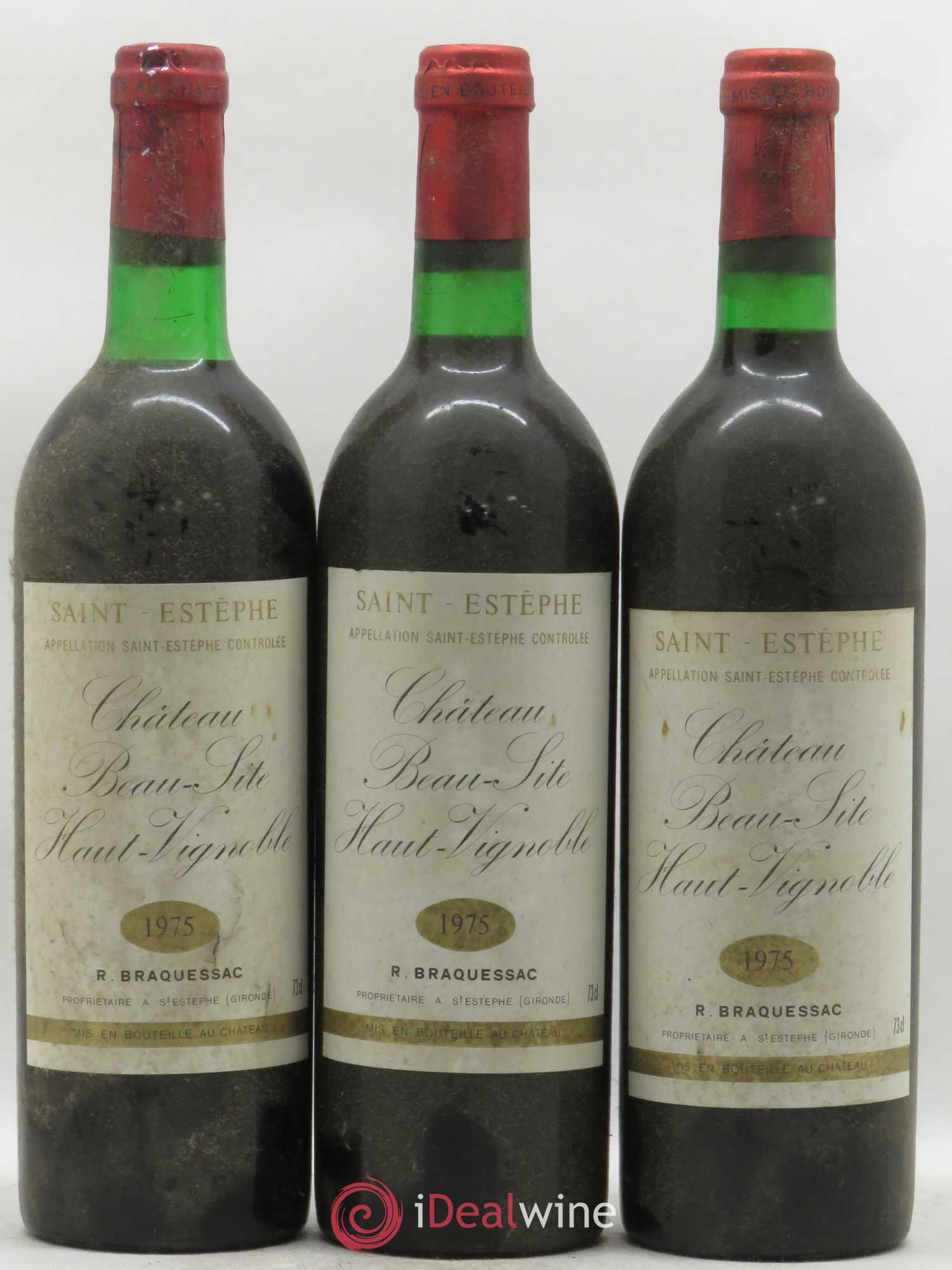 Château Beau Site Haut Vignoble Cru Bourgeois 1975 - Lot de 3 bouteilles - 0