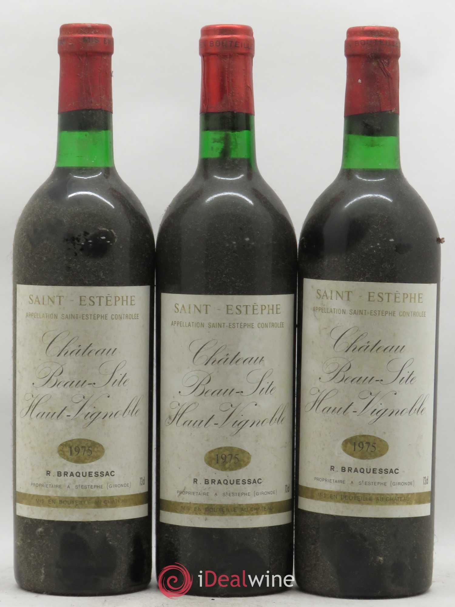 Château Beau Site Haut Vignoble Cru Bourgeois 1975 - Lot de 3 bouteilles - 0