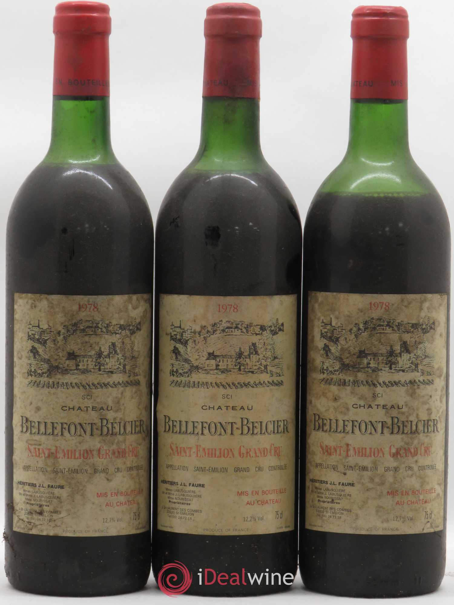 Château Bellefont-Belcier Grand Cru Classé 1978 - Lot de 3 bouteilles - 0
