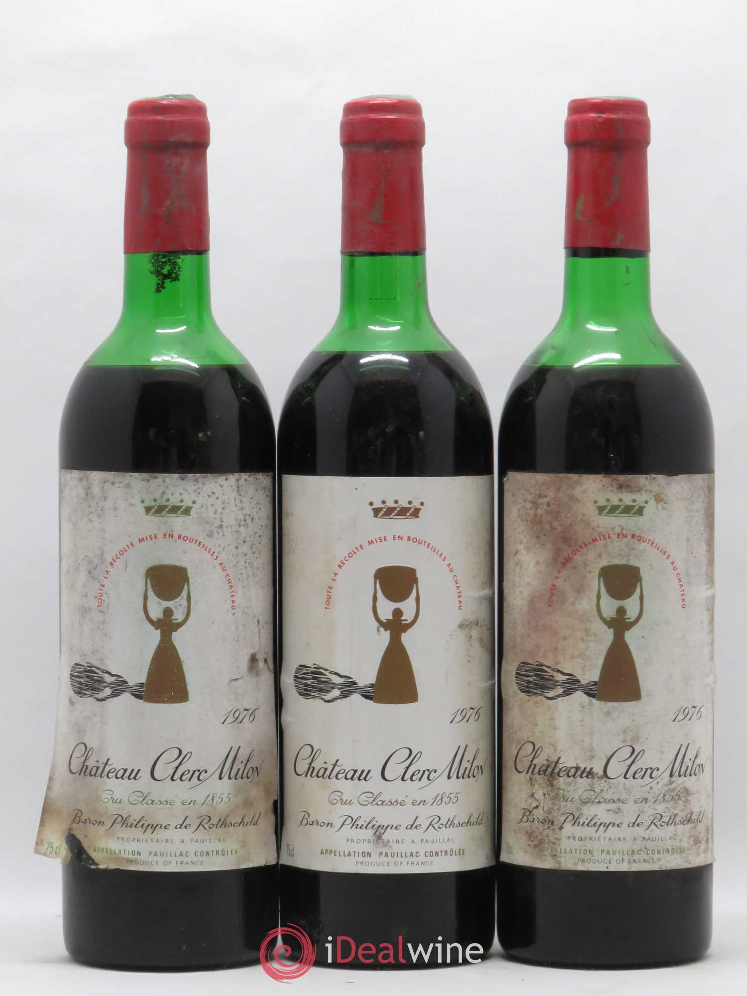 Château Clerc Milon 5ème Grand Cru Classé 1976 - Lot de 3 bouteilles - 0