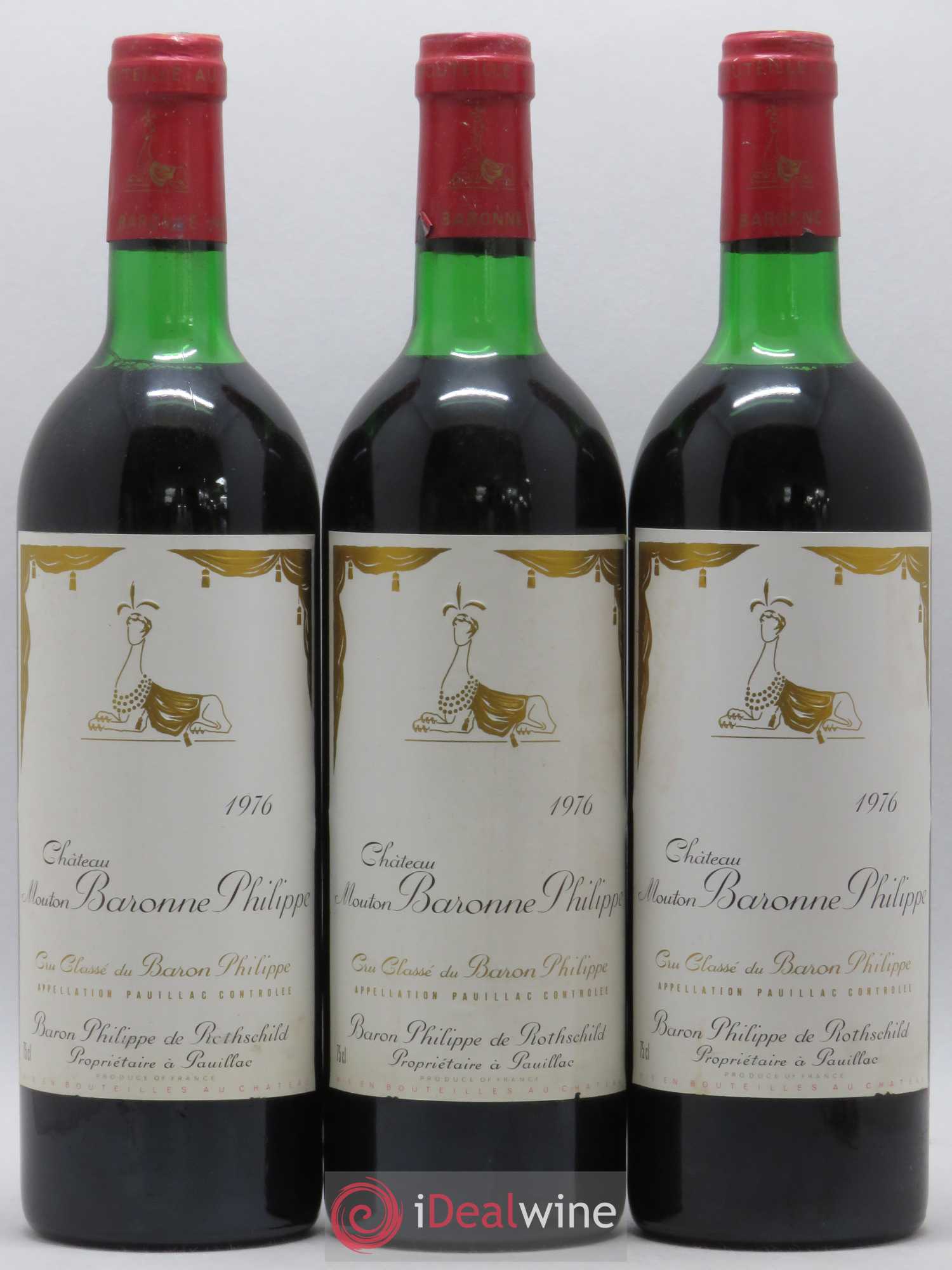 Château d' Armailhac - Mouton Baron(ne) Philippe 5ème Grand Cru Classé 1976 - Lot de 3 bouteilles - 0
