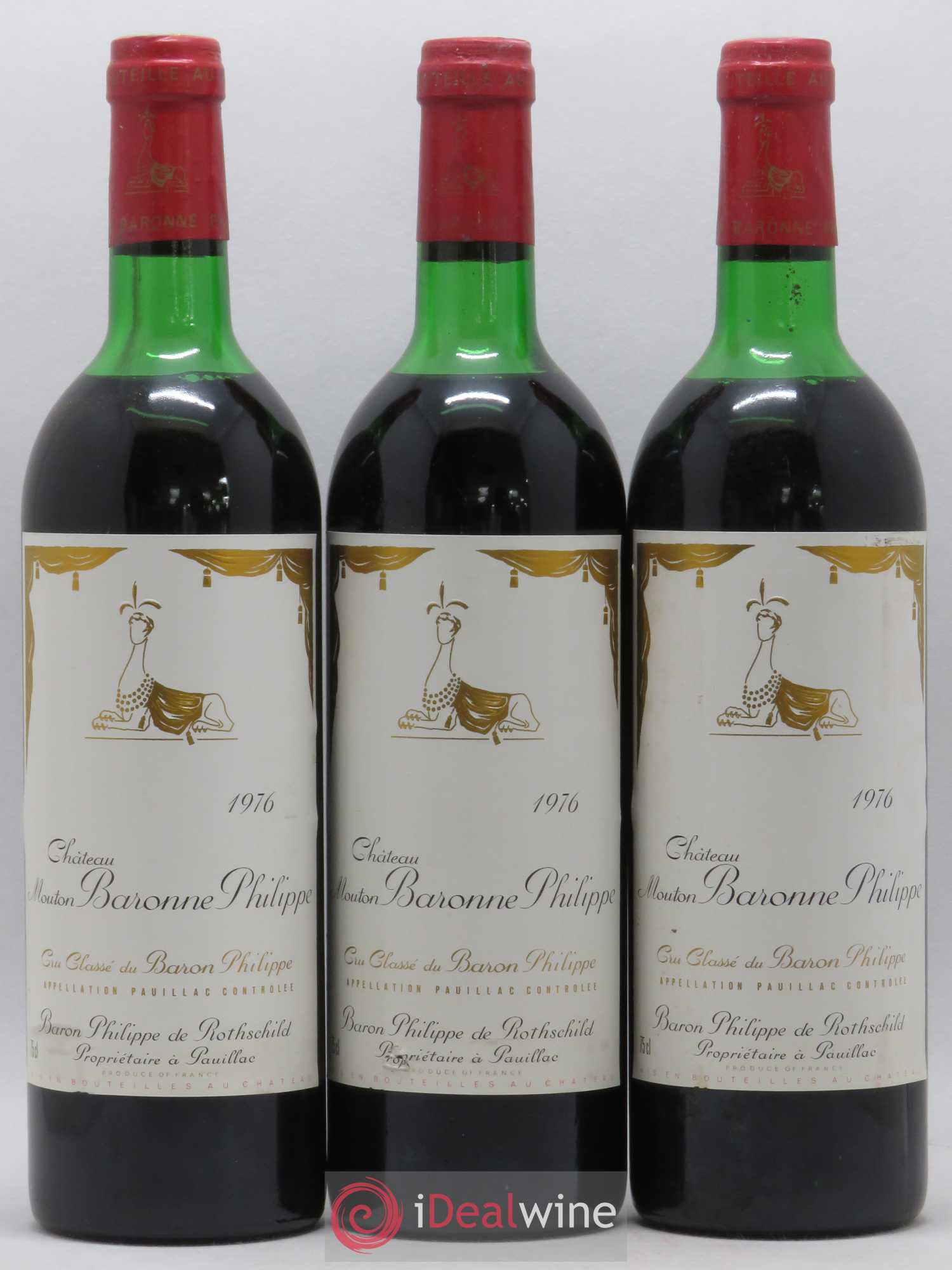 Château d' Armailhac - Mouton Baron(ne) Philippe 5ème Grand Cru Classé 1976 - Lot de 3 bouteilles - 0