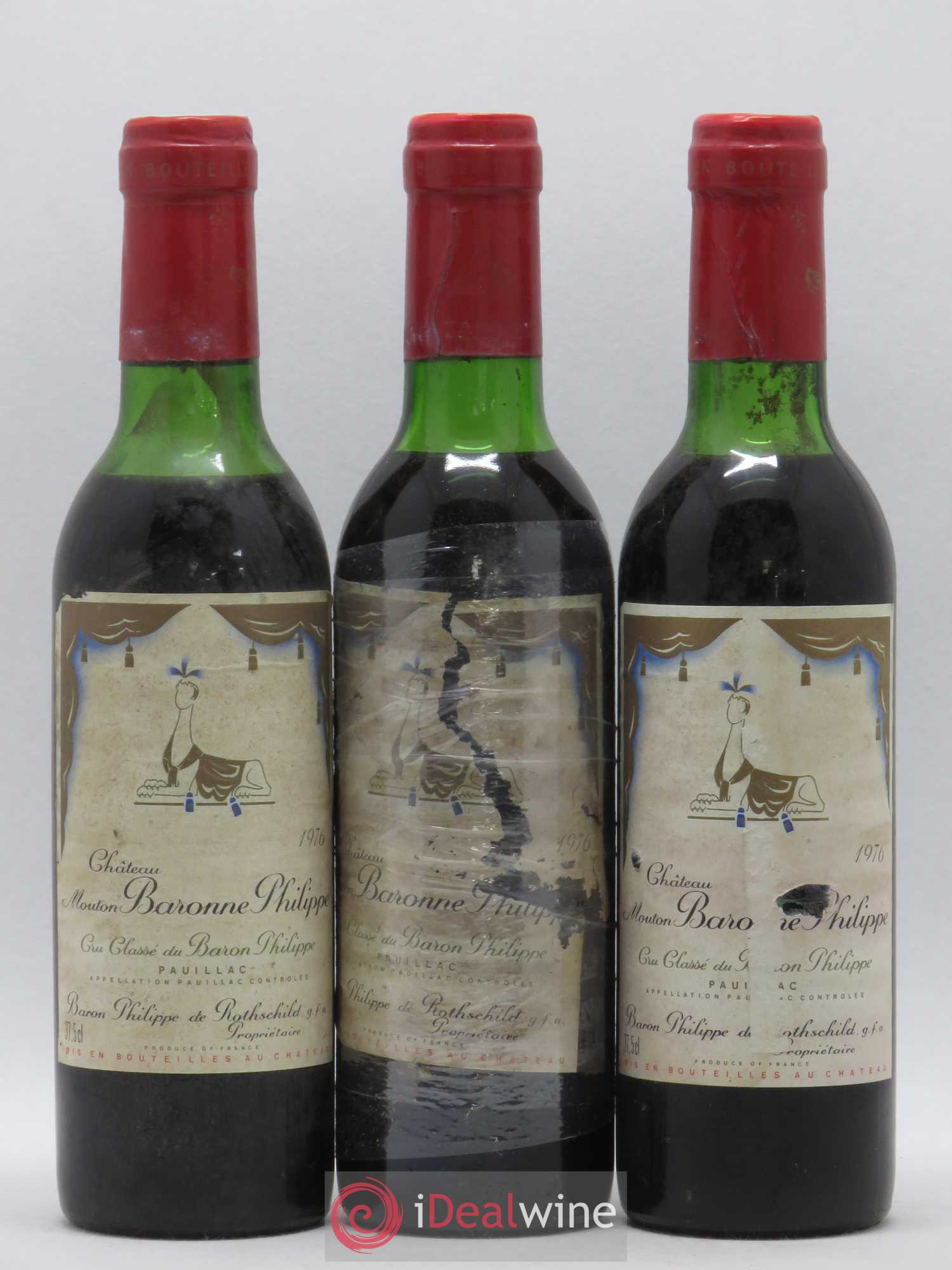 Château d' Armailhac - Mouton Baron(ne) Philippe 5ème Grand Cru Classé 1976 - Lot de 3 demi bouteilles - 0