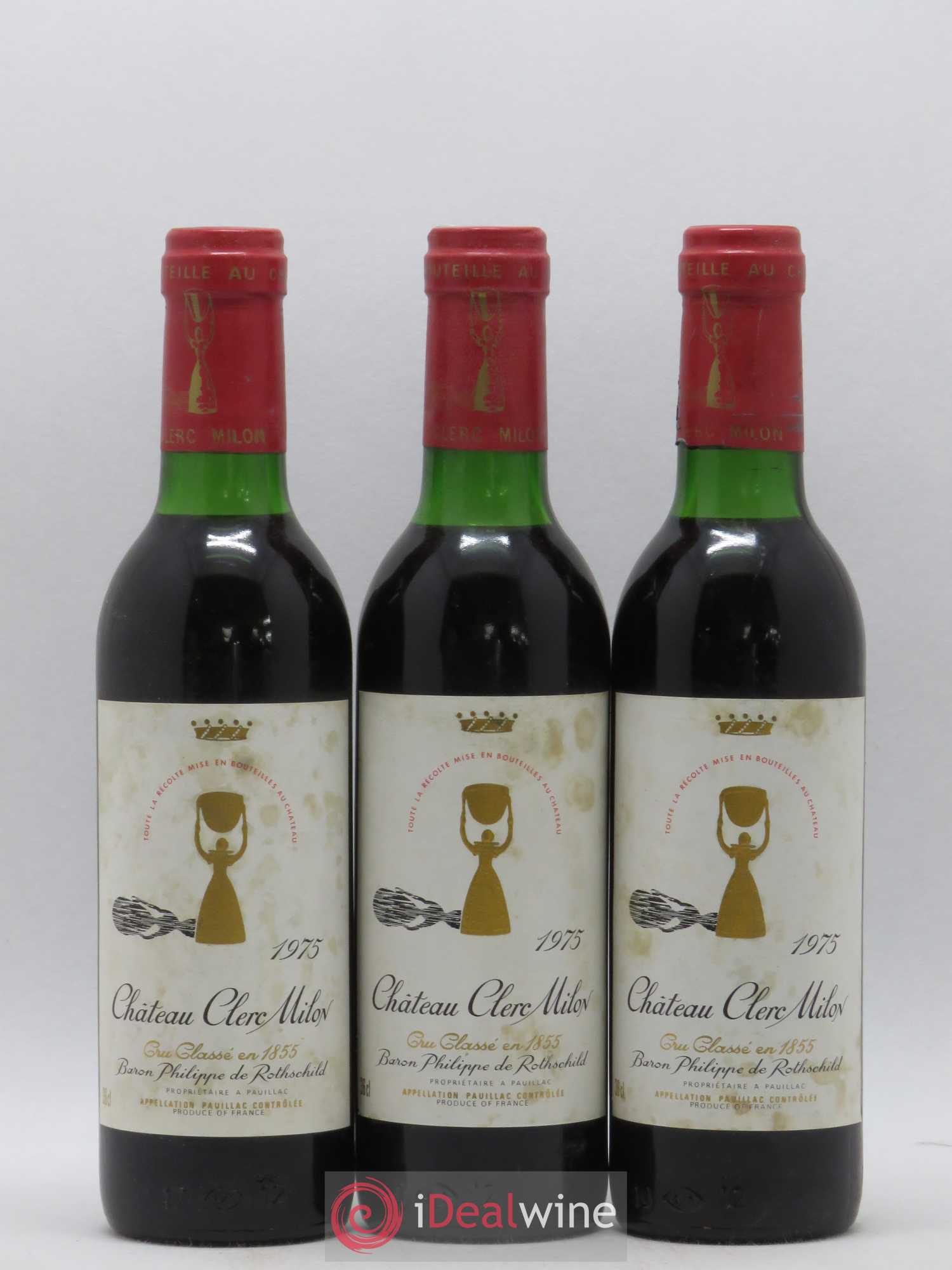 Château Clerc Milon 5ème Grand Cru Classé 1975 - Lot de 3 demi bouteilles - 0