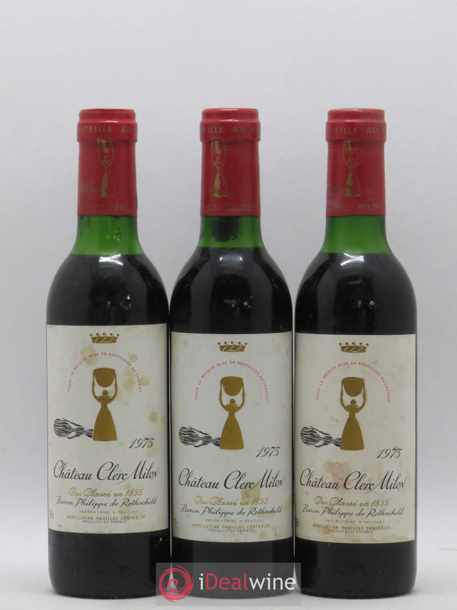 Château Clerc Milon 5ème Grand Cru Classé 1975 - Lot de 3 demi bouteilles - 0